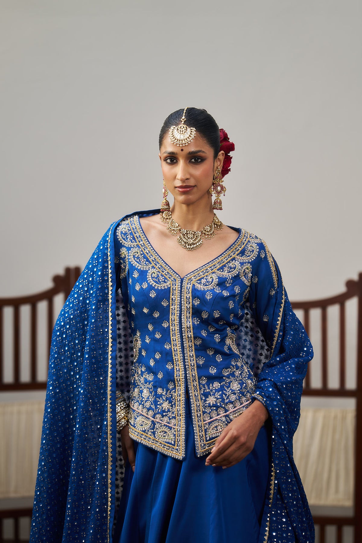 Royal Blue Silver Embroidered Lehenga Set