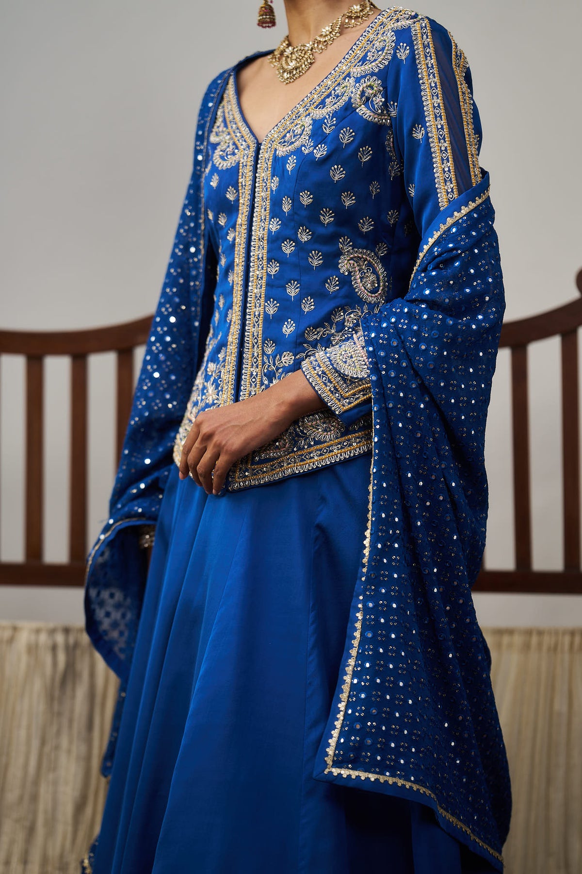 Royal Blue Silver Embroidered Lehenga Set