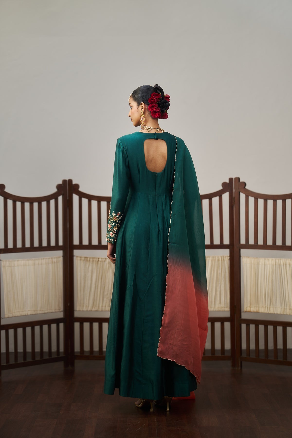 Dark Green Chanderi Anarkali Set