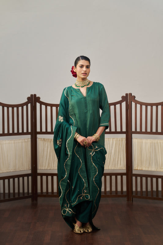 Dark Green Stripe Dazzling Kurta Set