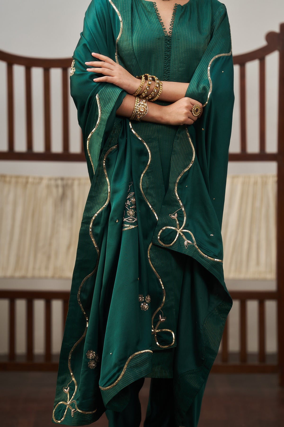 Dark Green Stripe Dazzling Kurta Set
