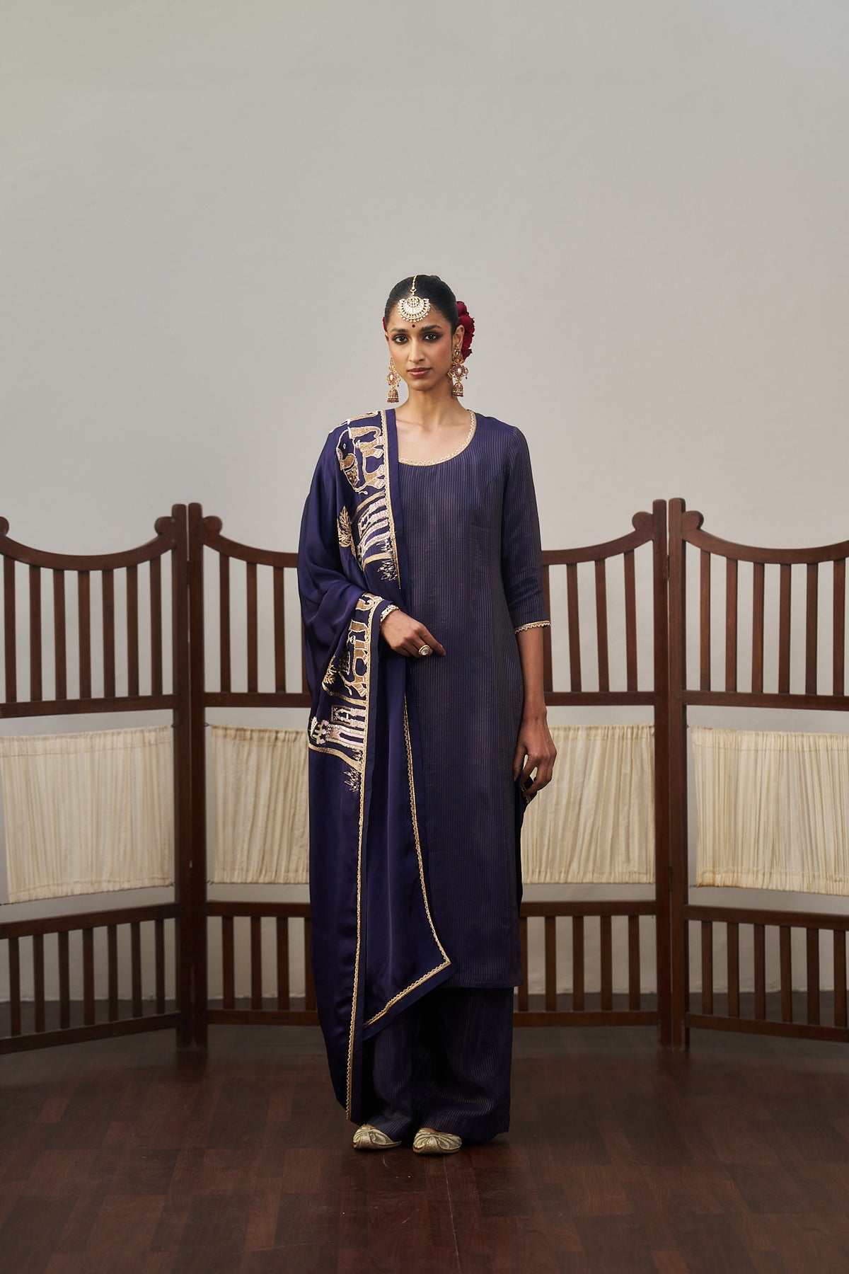 Burgundy Stripe Dazzling Kurta Set