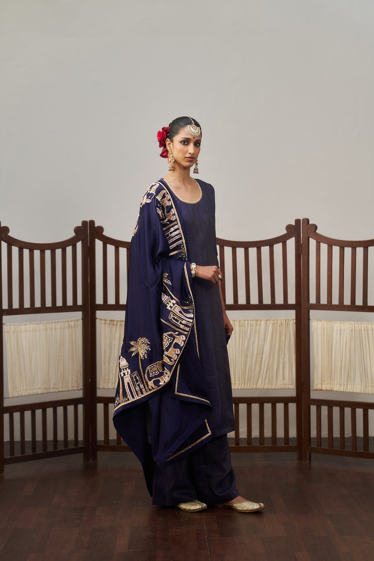Burgundy Stripe Dazzling Kurta Set