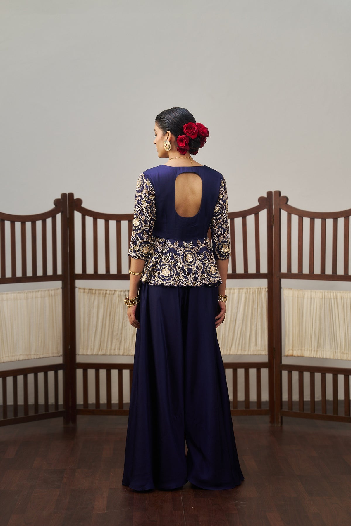 Burgundy Peplum And Pant Set