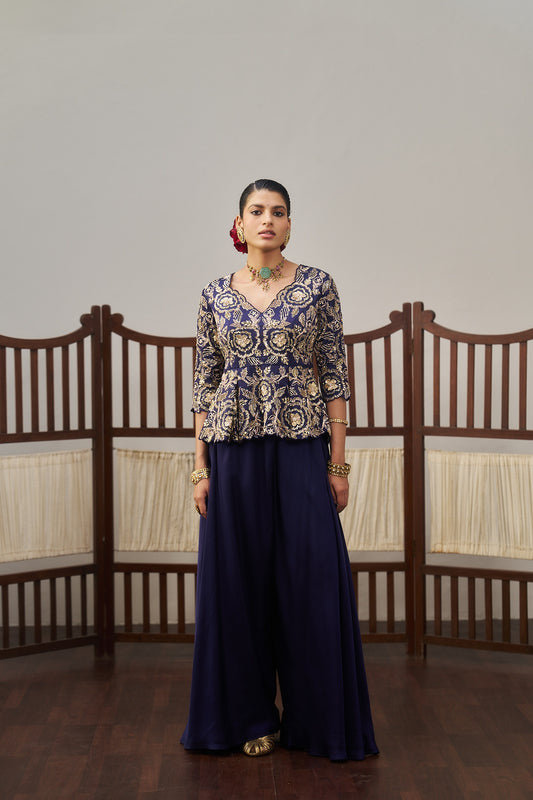 Burgundy Peplum And Pant Set
