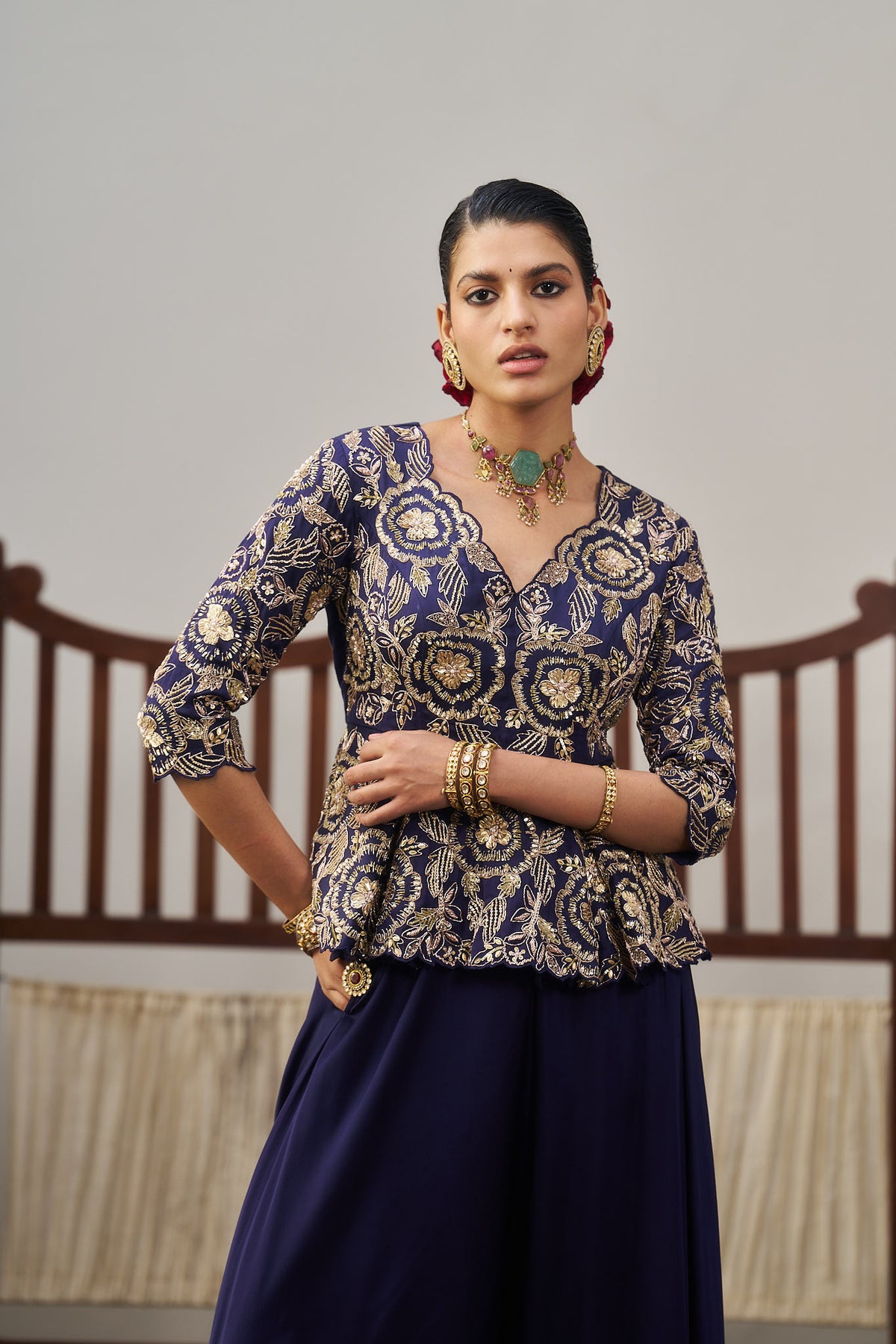 Burgundy Peplum And Pant Set