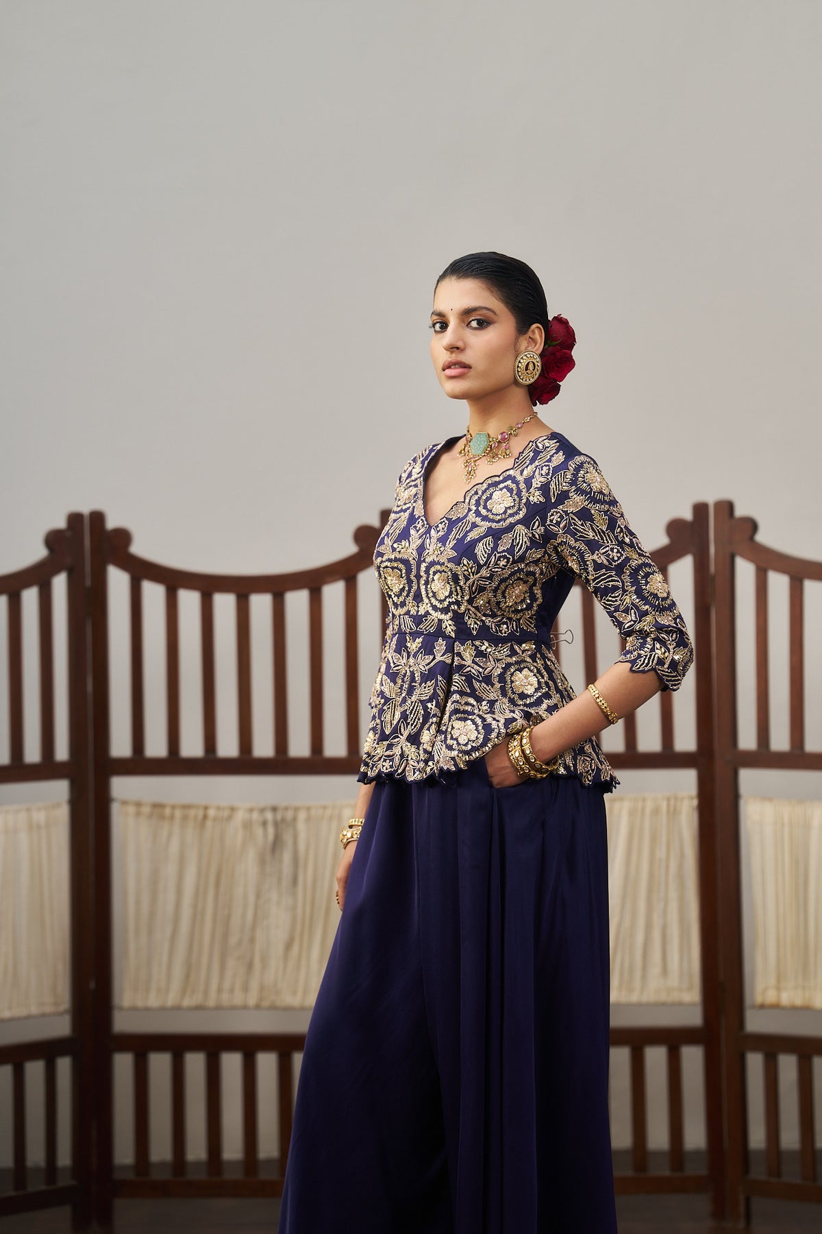 Burgundy Peplum And Pant Set