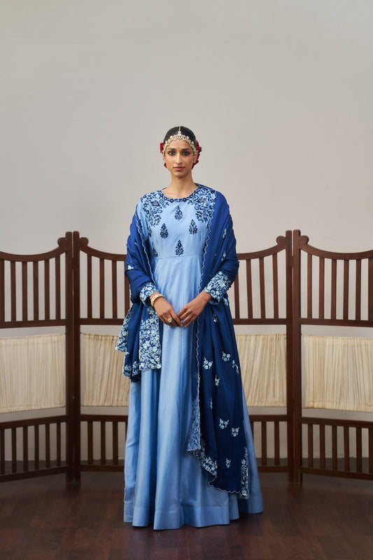 Powder Blue Embroidered Anarkali Set