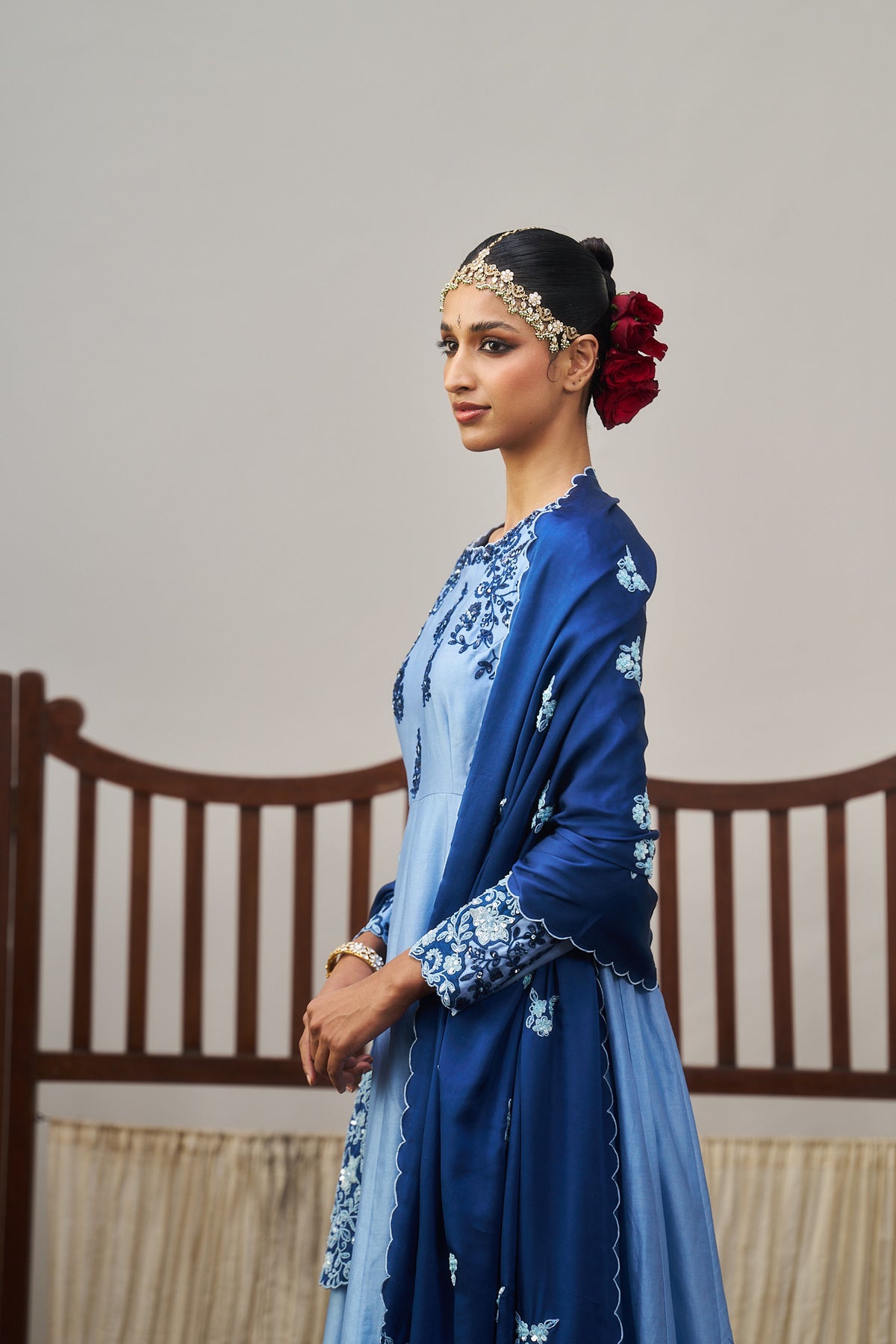 Powder Blue Embroidered Anarkali Set