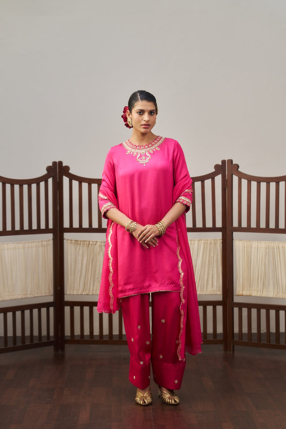 Pink Kurta And Farsi Set