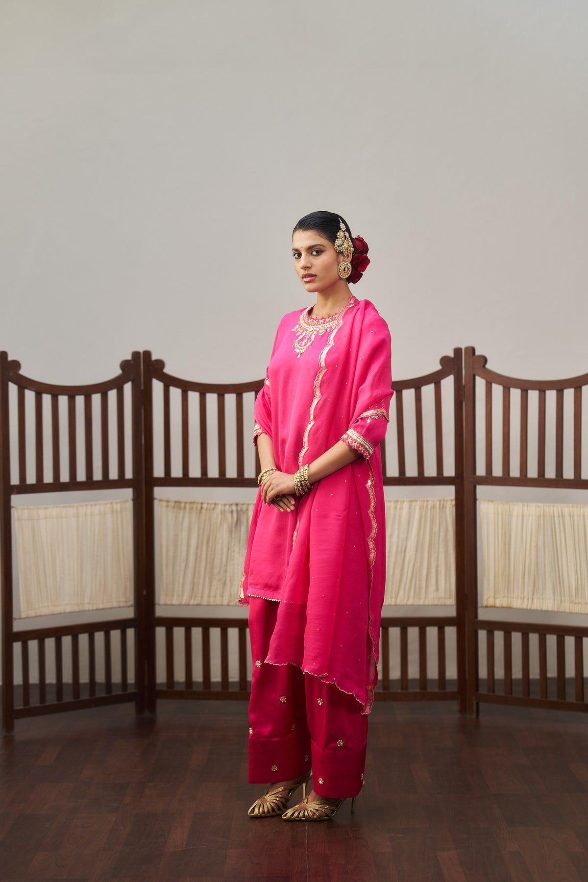 Pink Kurta And Farsi Set