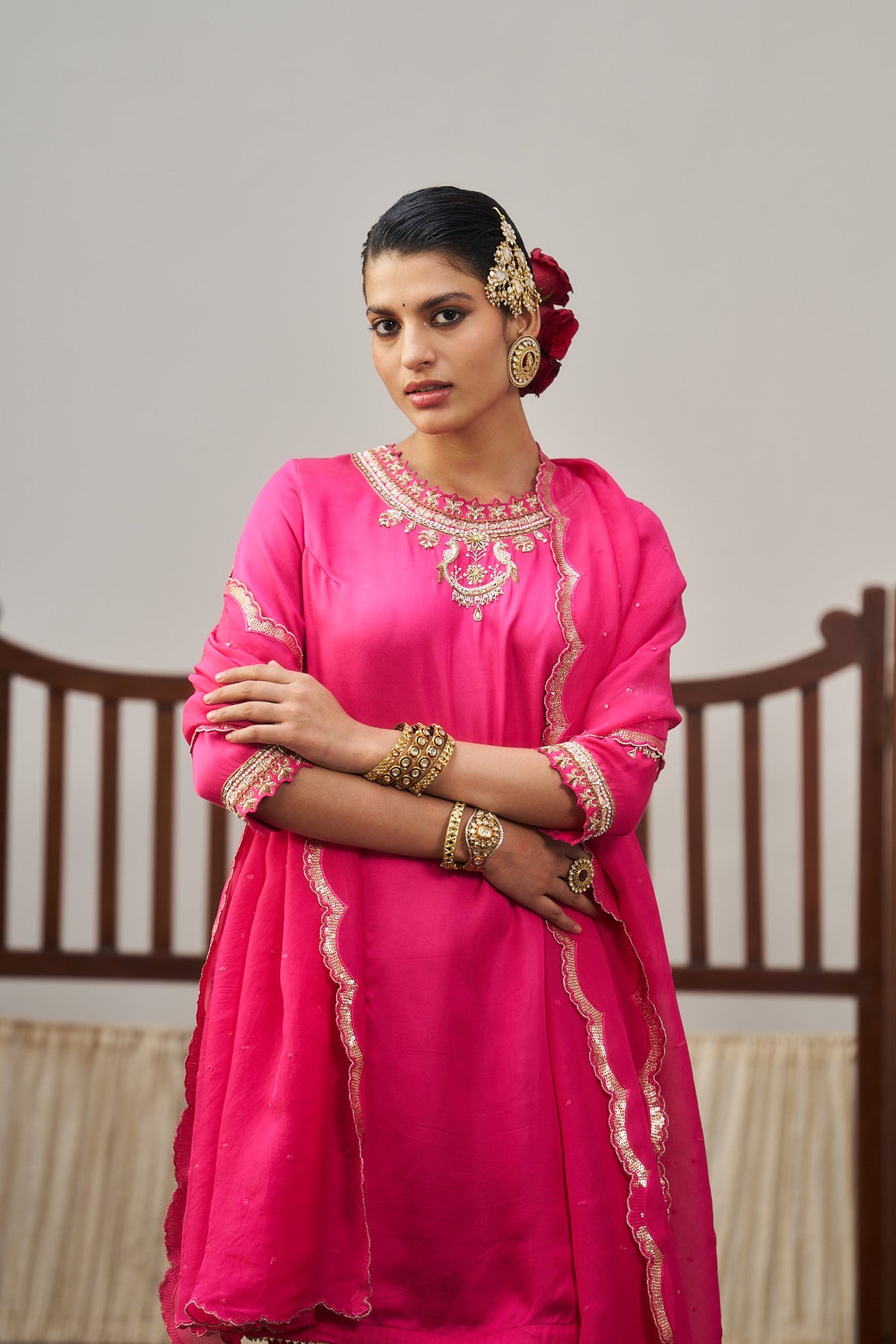 Pink Kurta And Farsi Set