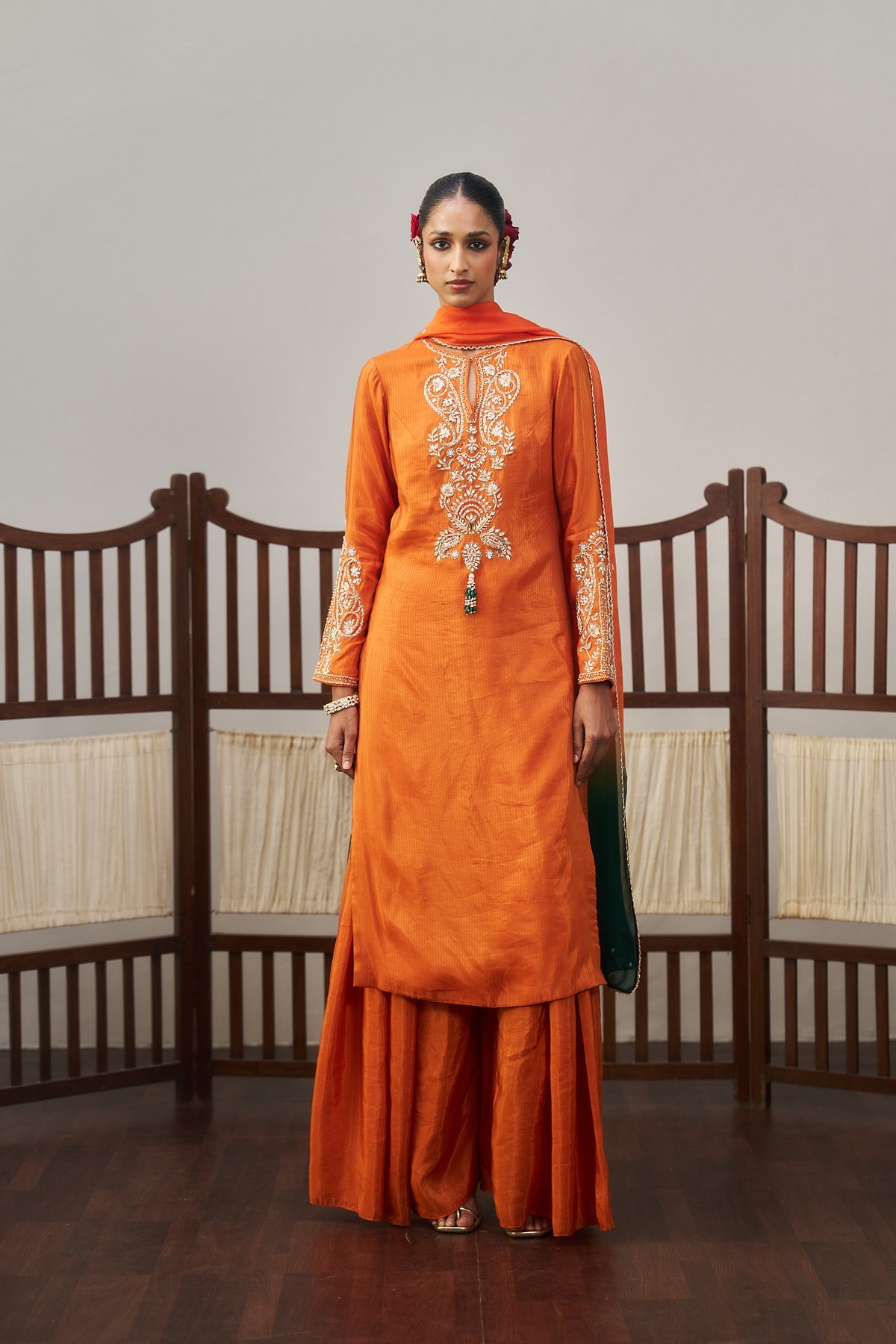 Orange Stripe Dazzling Kurta Set
