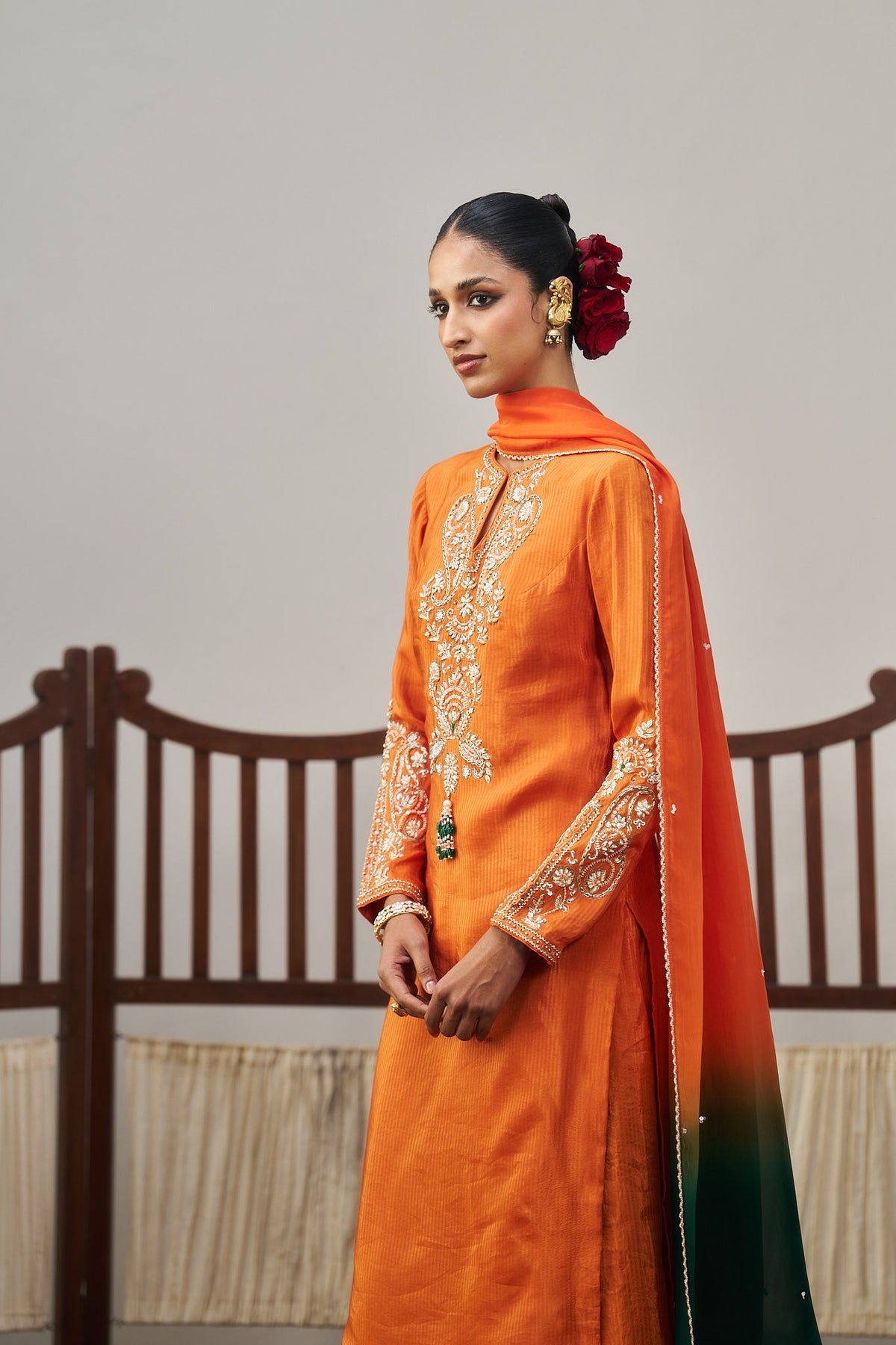 Orange Stripe Dazzling Kurta Set