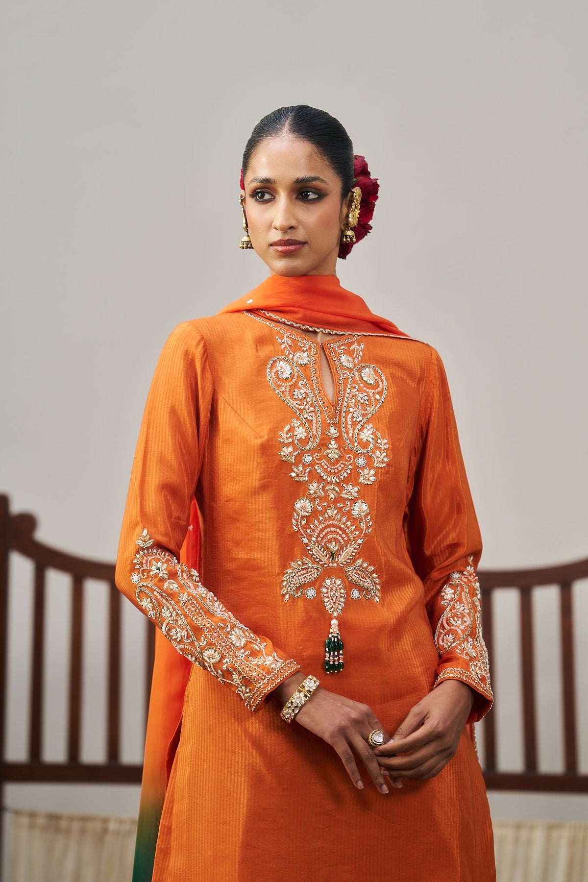Orange Stripe Dazzling Kurta Set