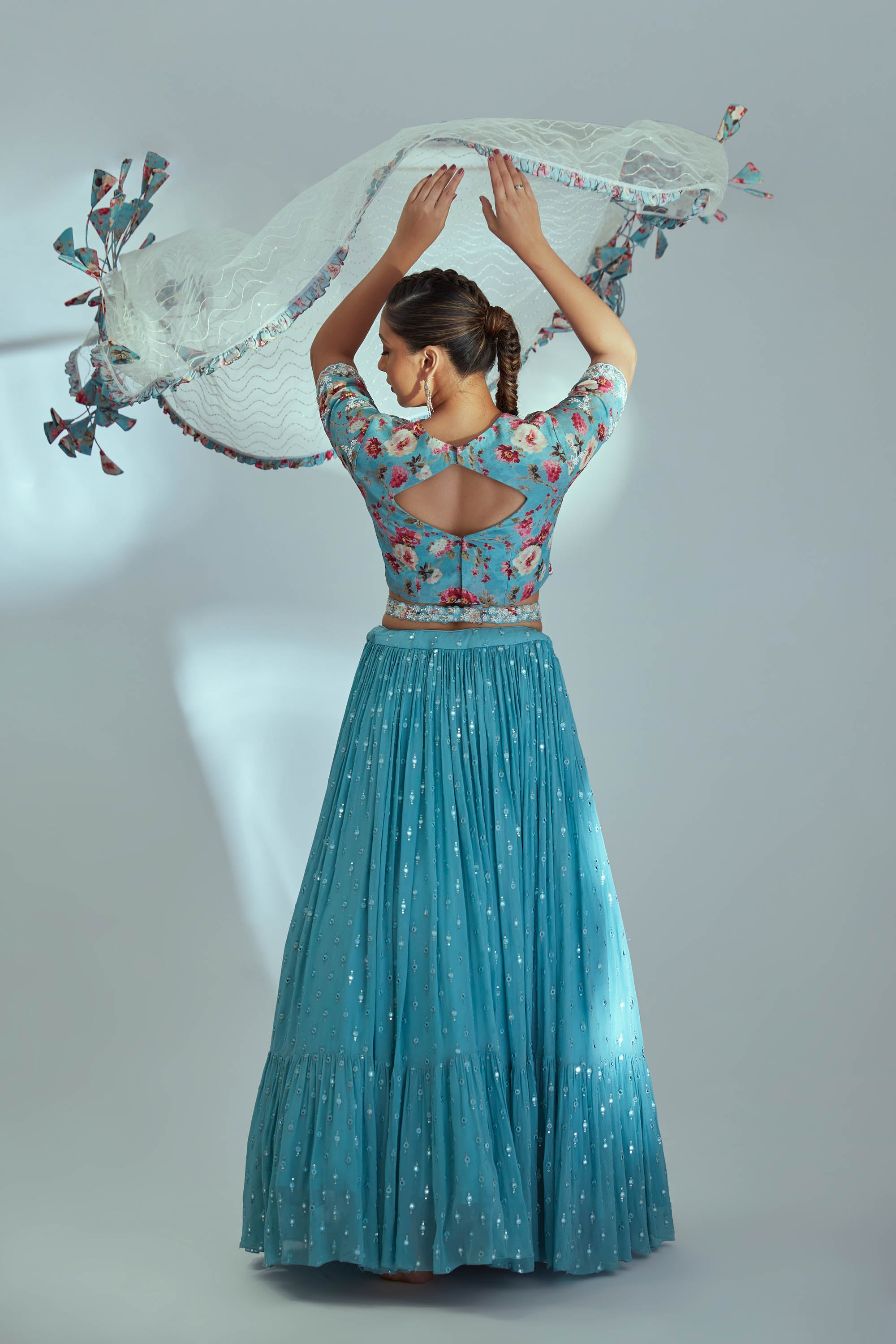 Blue Mirror Embroidered Lehenga Set