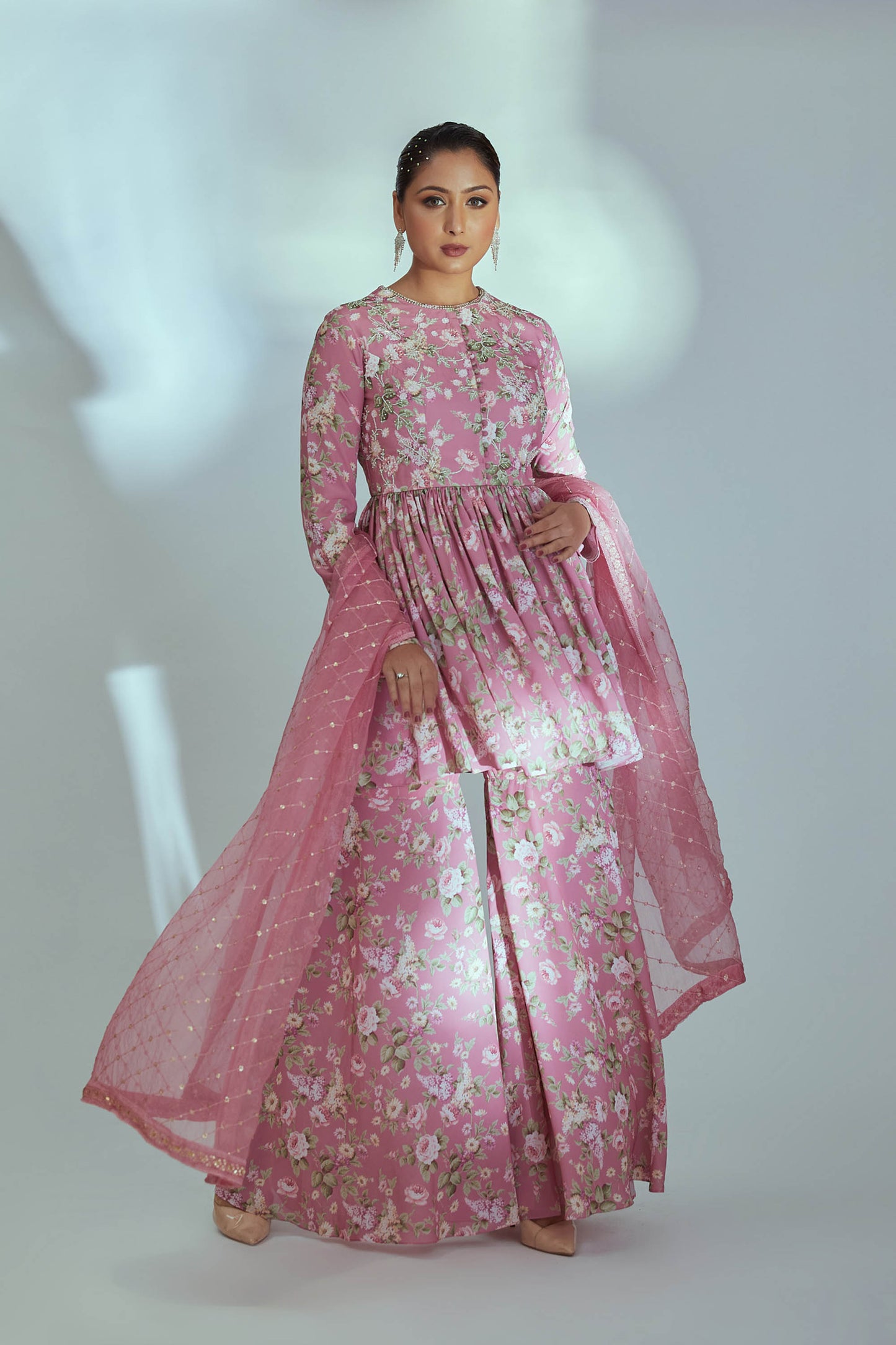 Pink Georgette Printed Anarkali Set