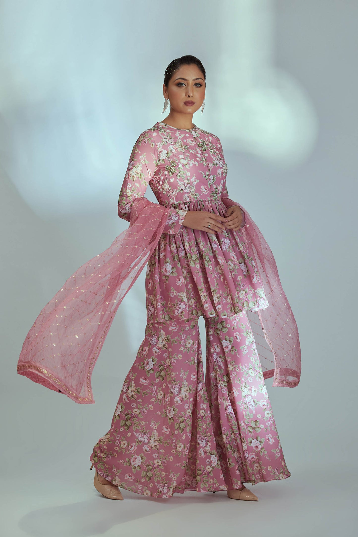 Pink Georgette Printed Anarkali Set