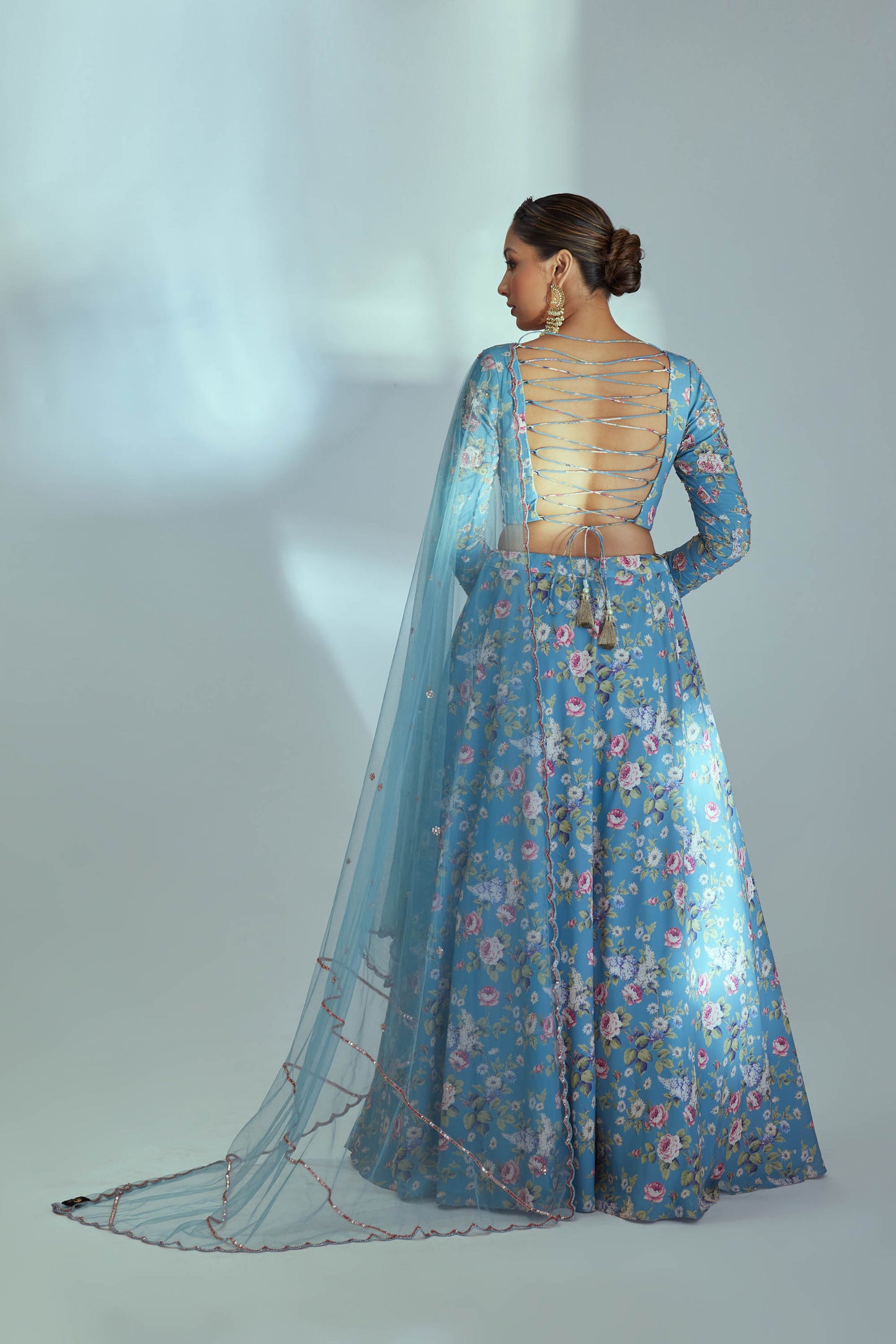 Blue floral printed lehenga set