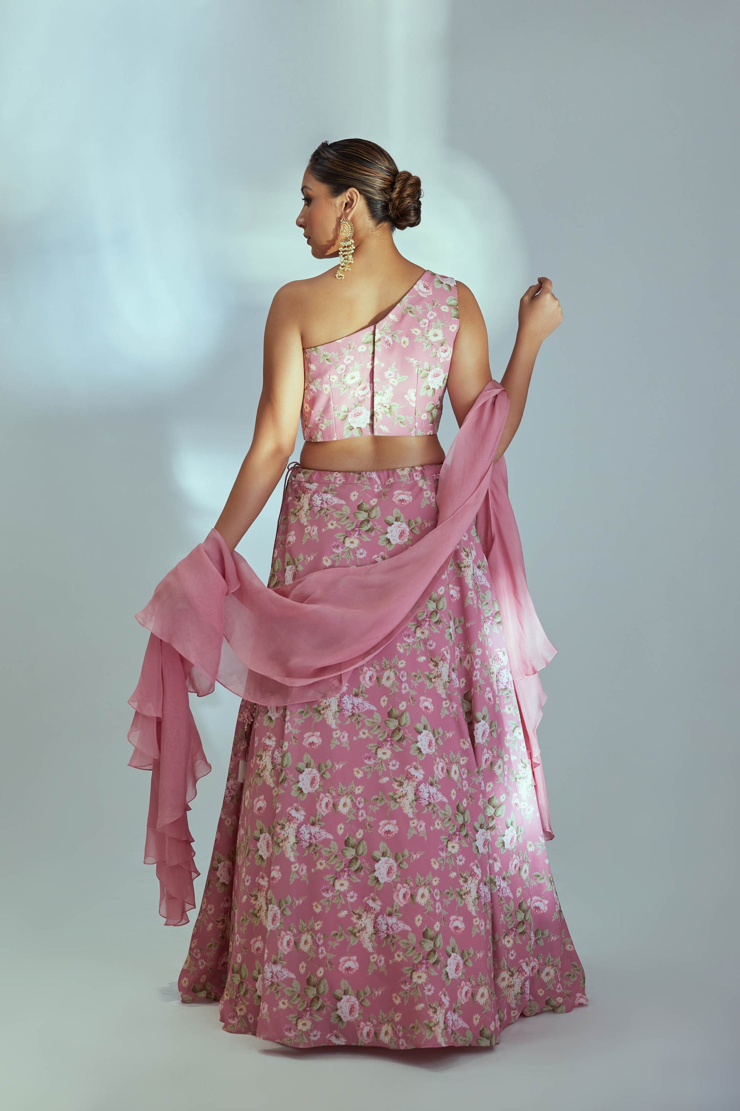 Floral one shoulder lehenga set