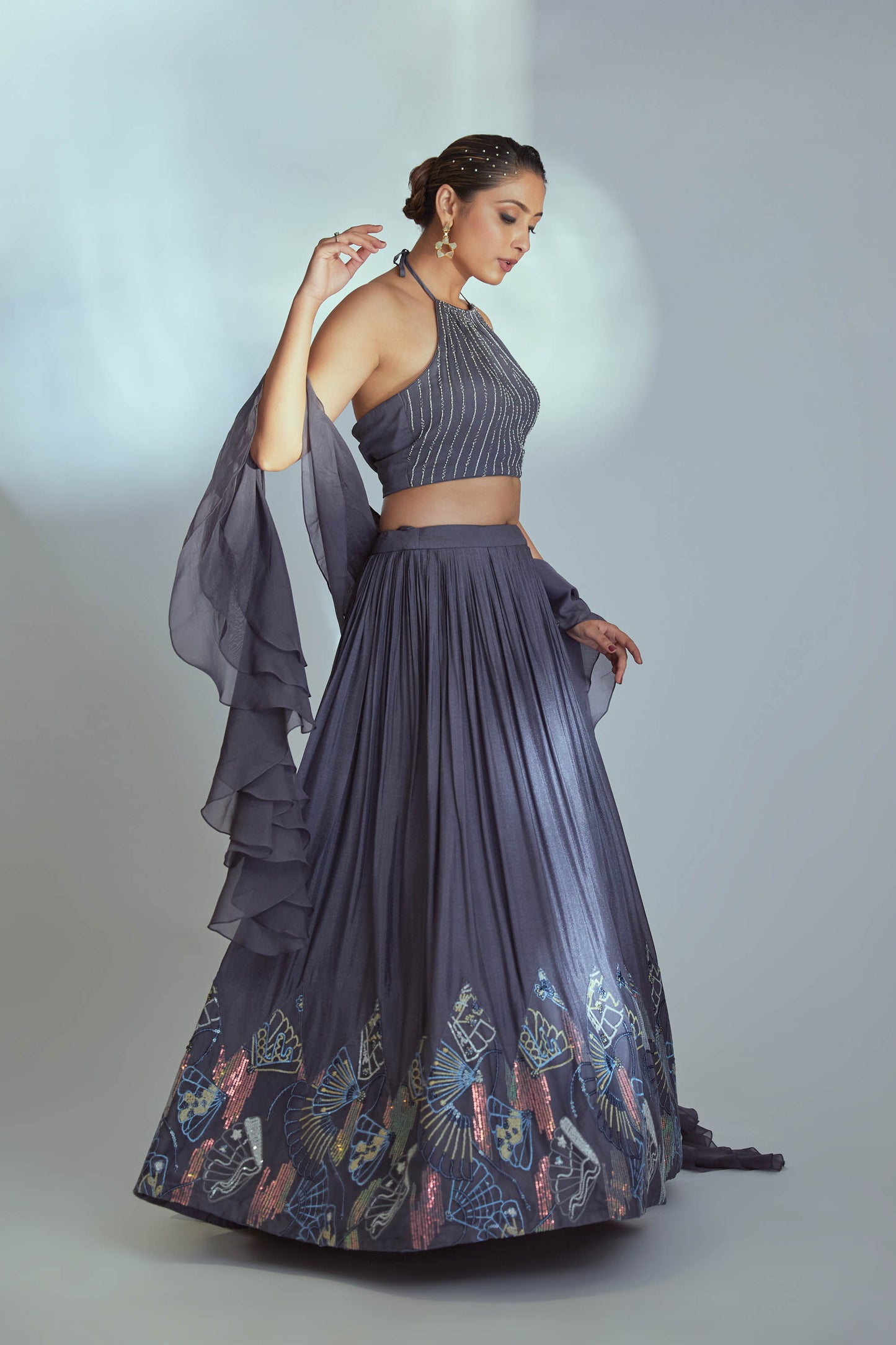 Grey halter lehenga set