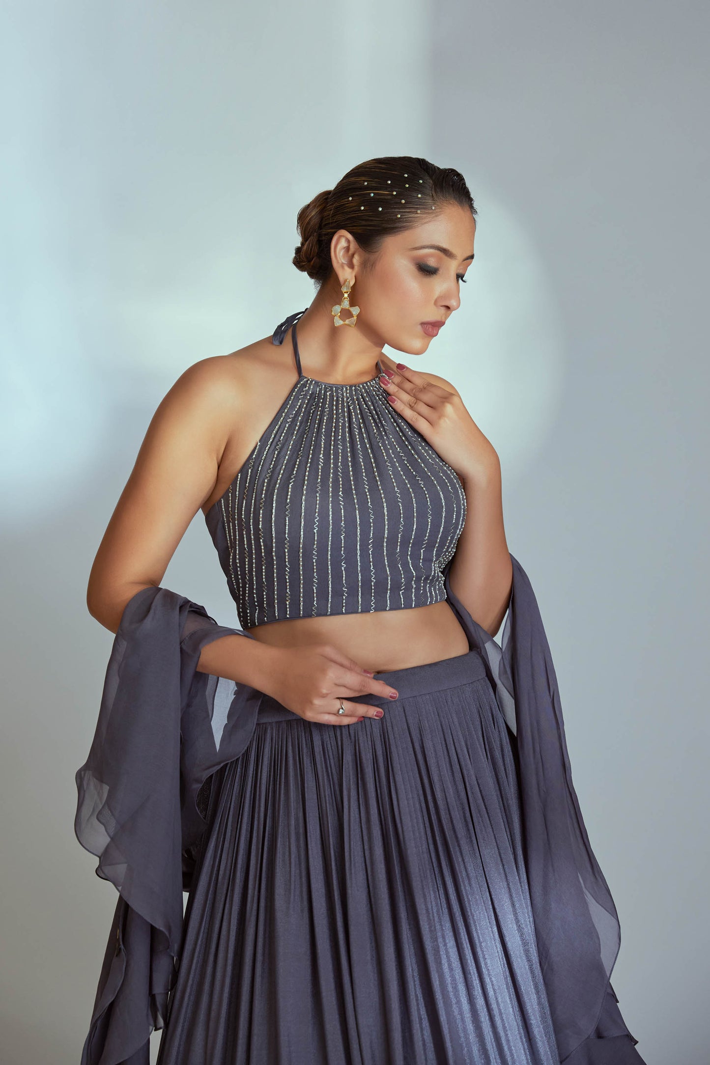 Grey halter lehenga set