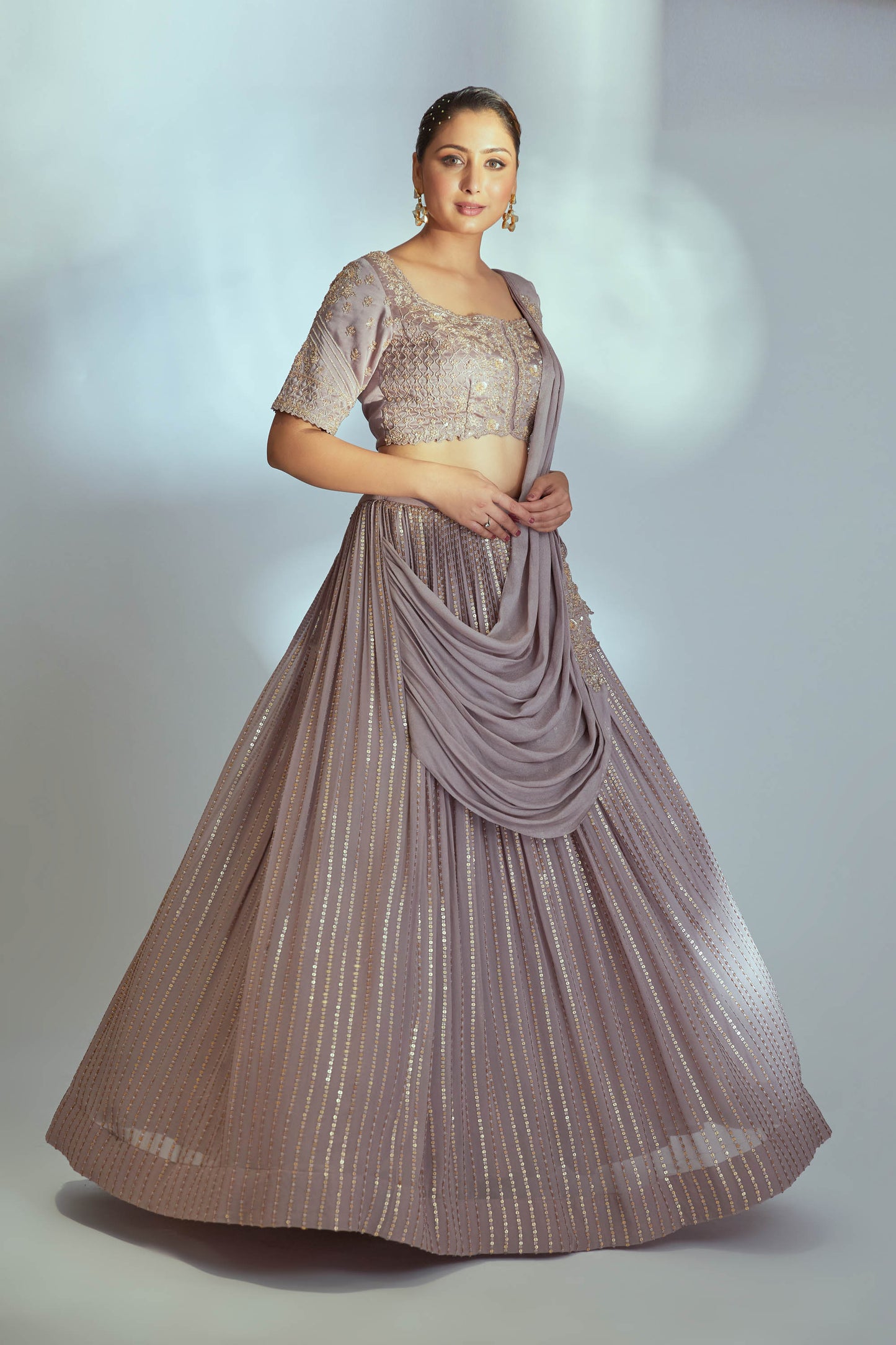 Greyish Nude Georgette Lehenga Set