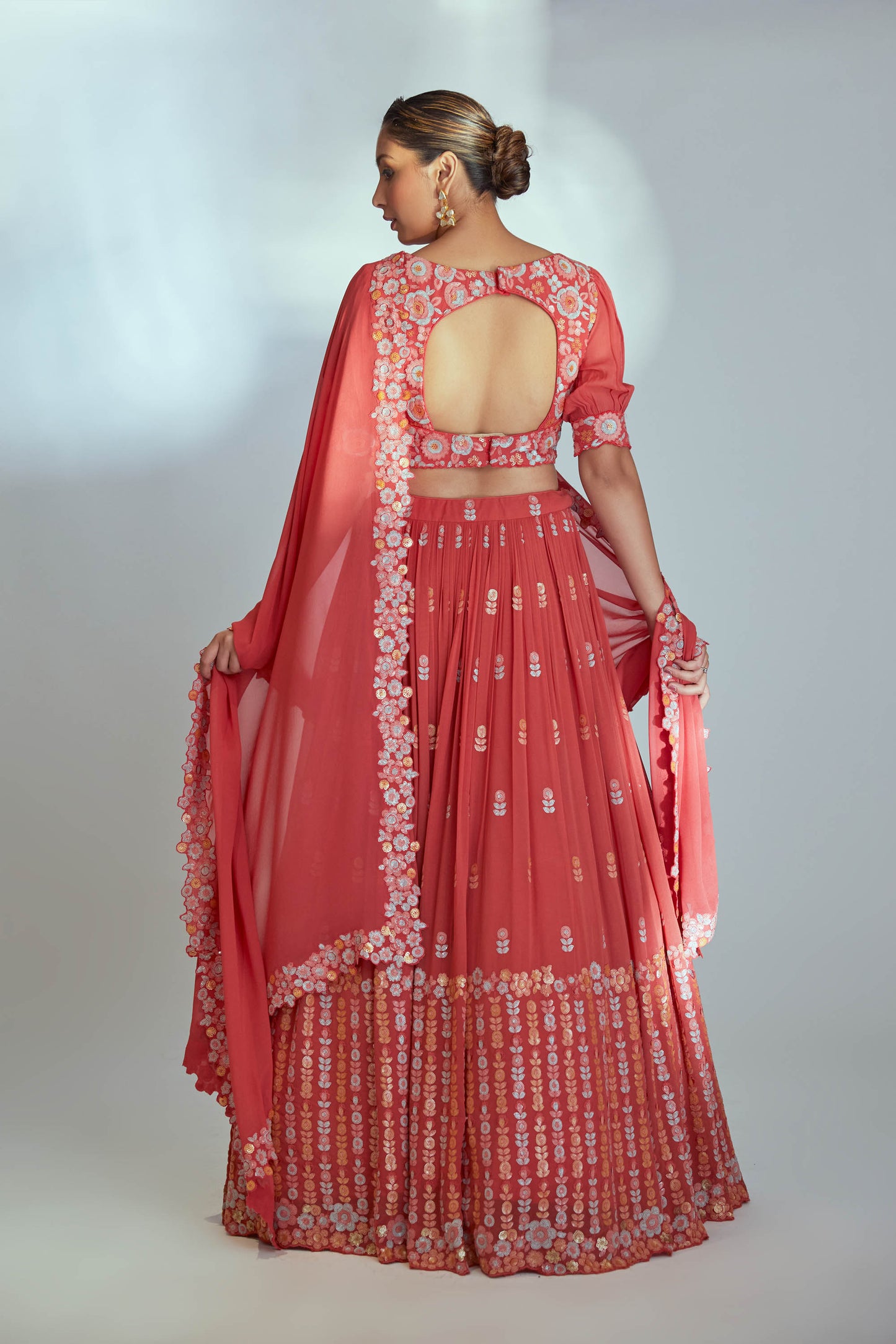 Coral multi sequin lehenga set