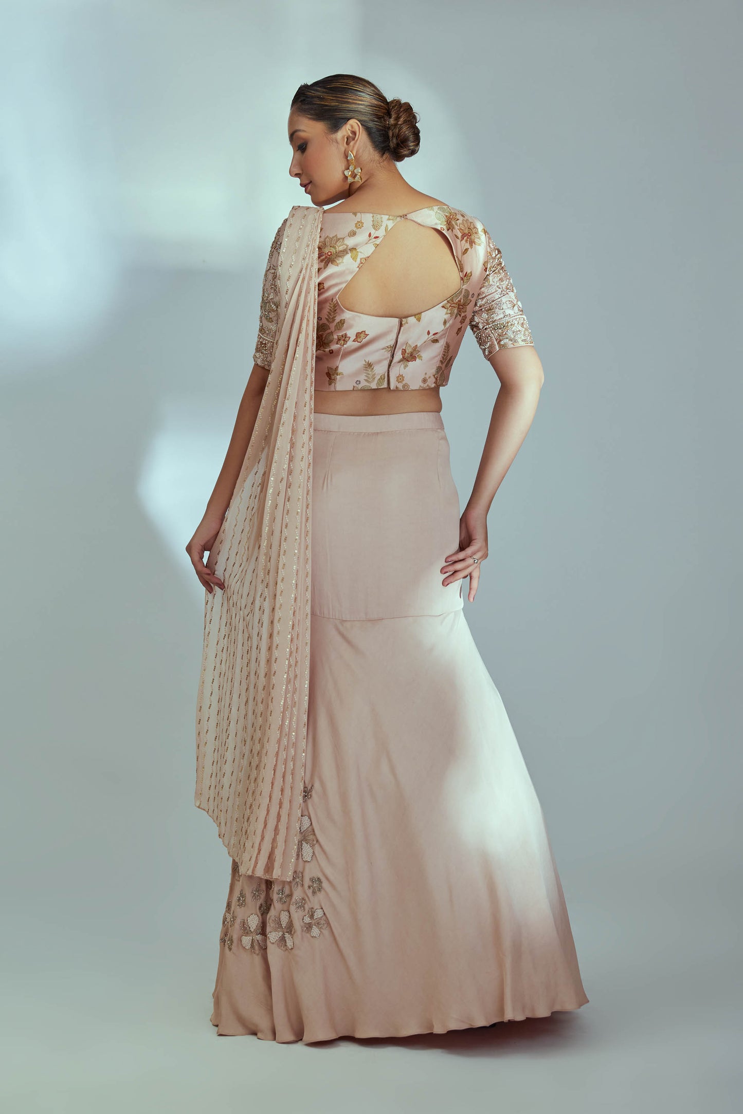 Nude fish cut lehenga set