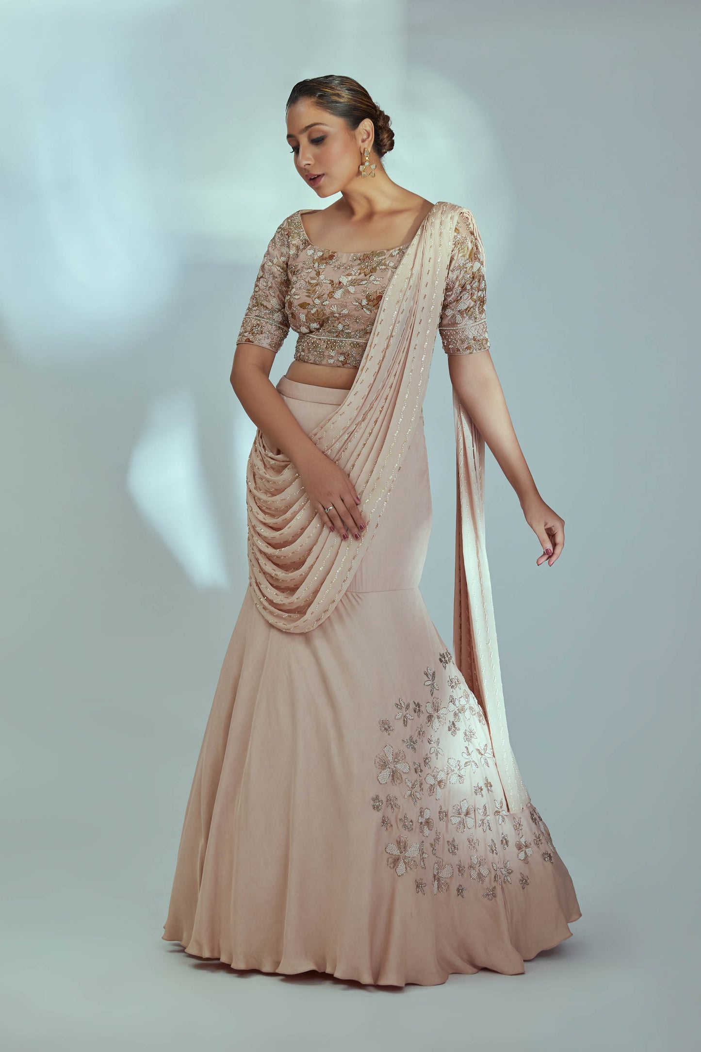 Nude fish cut lehenga set