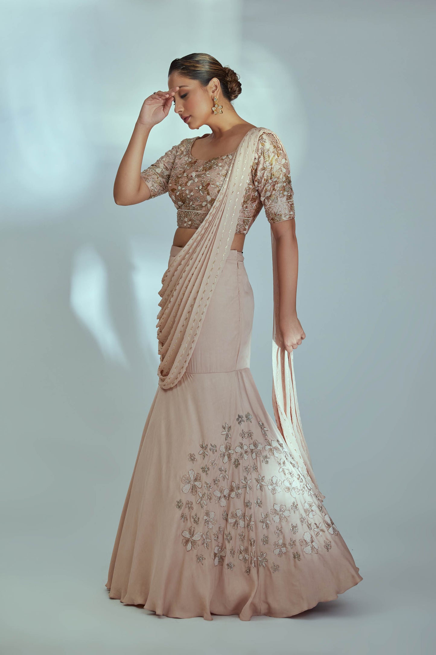 Nude fish cut lehenga set