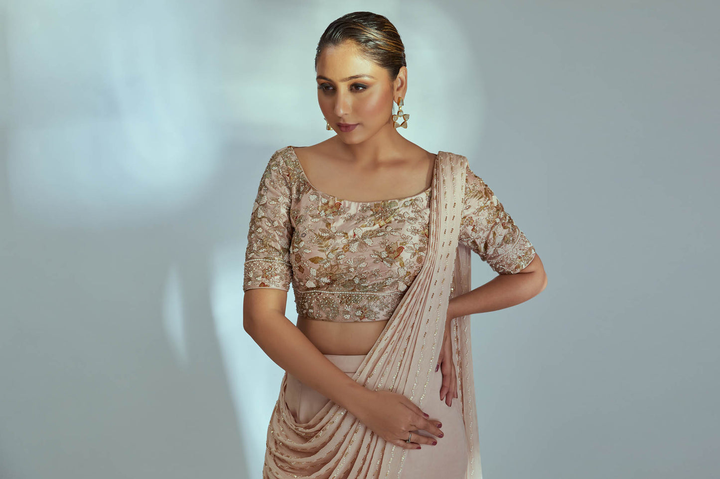 Nude fish cut lehenga set