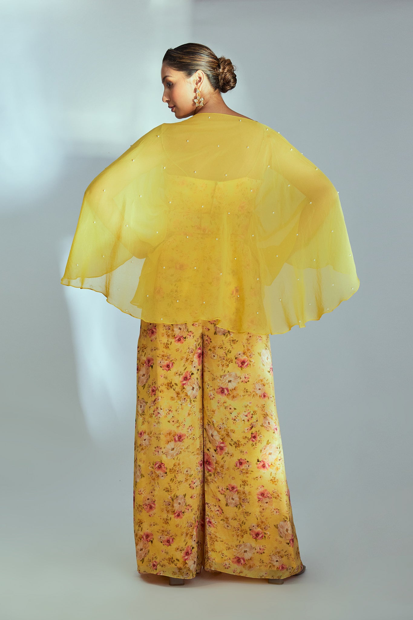 Yellow Organza Kaftan Set