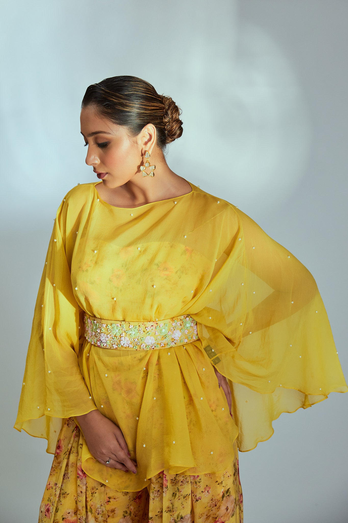 Yellow Organza Kaftan Set