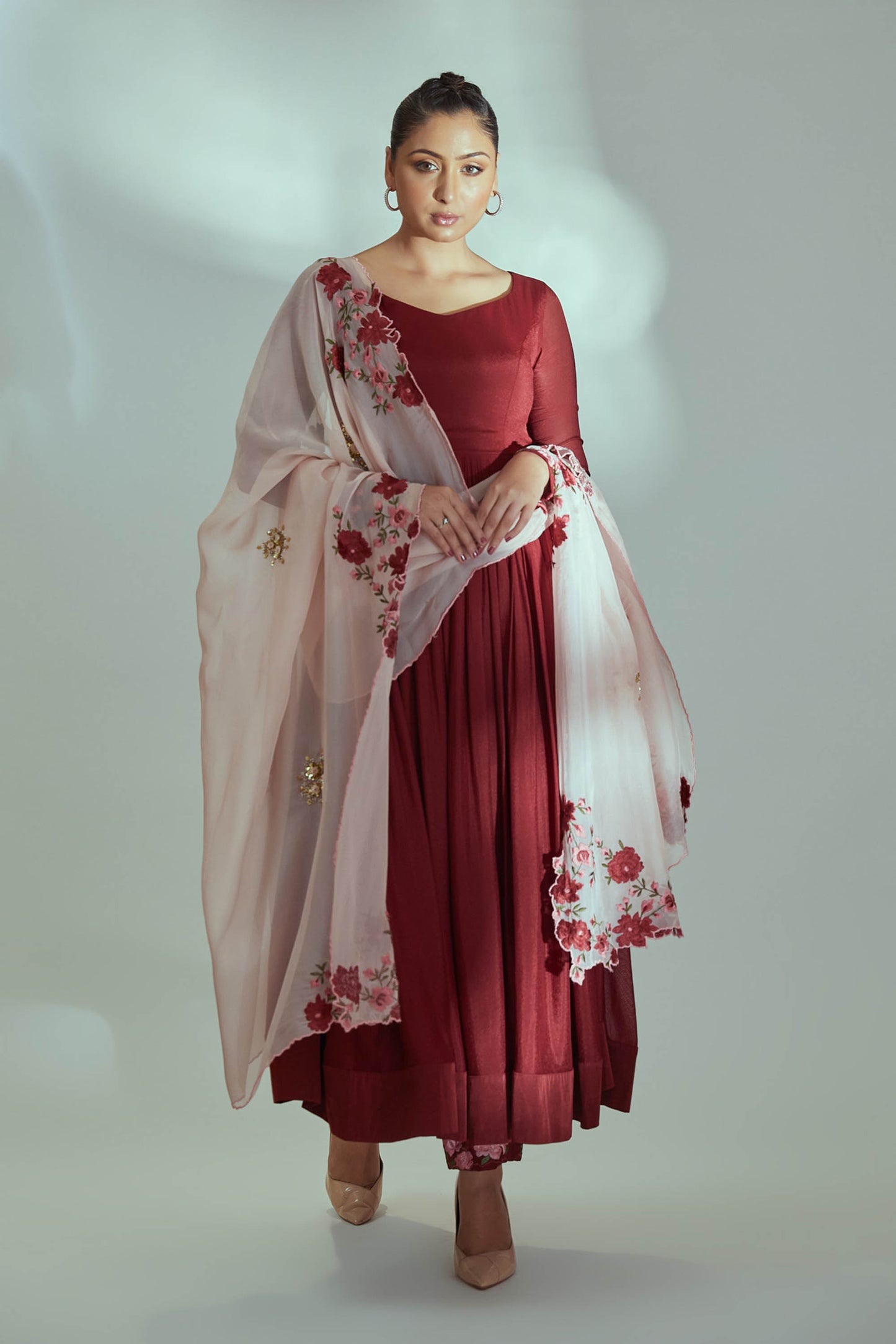 Maroon Georgette Anarkali Set