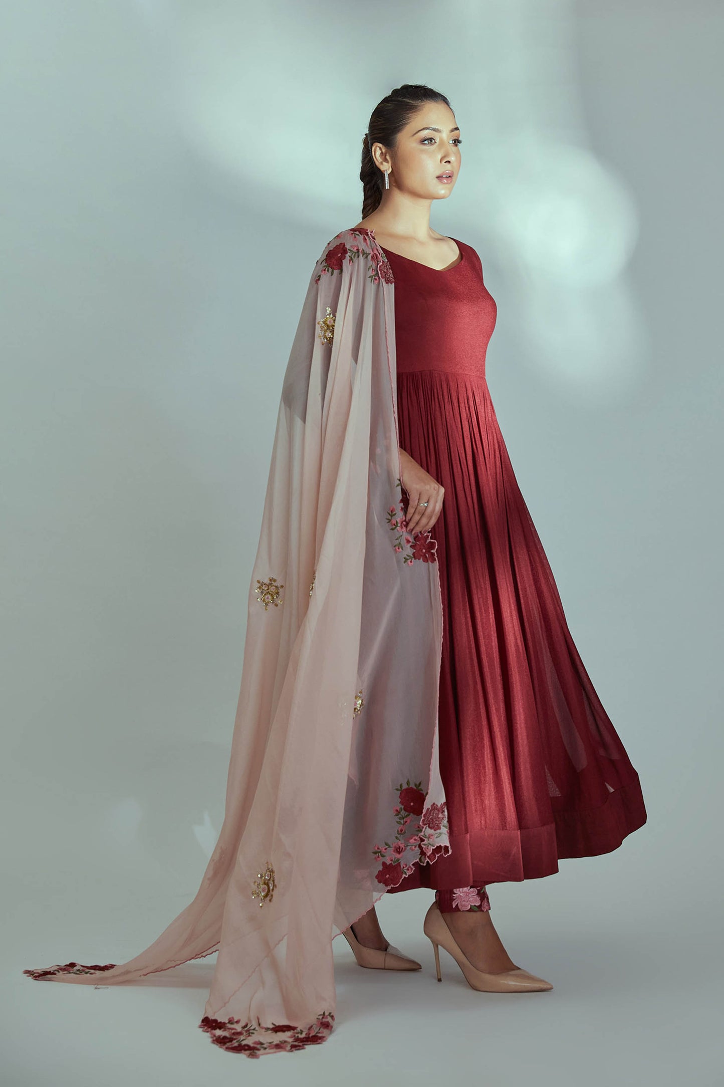 Maroon Georgette Anarkali Set