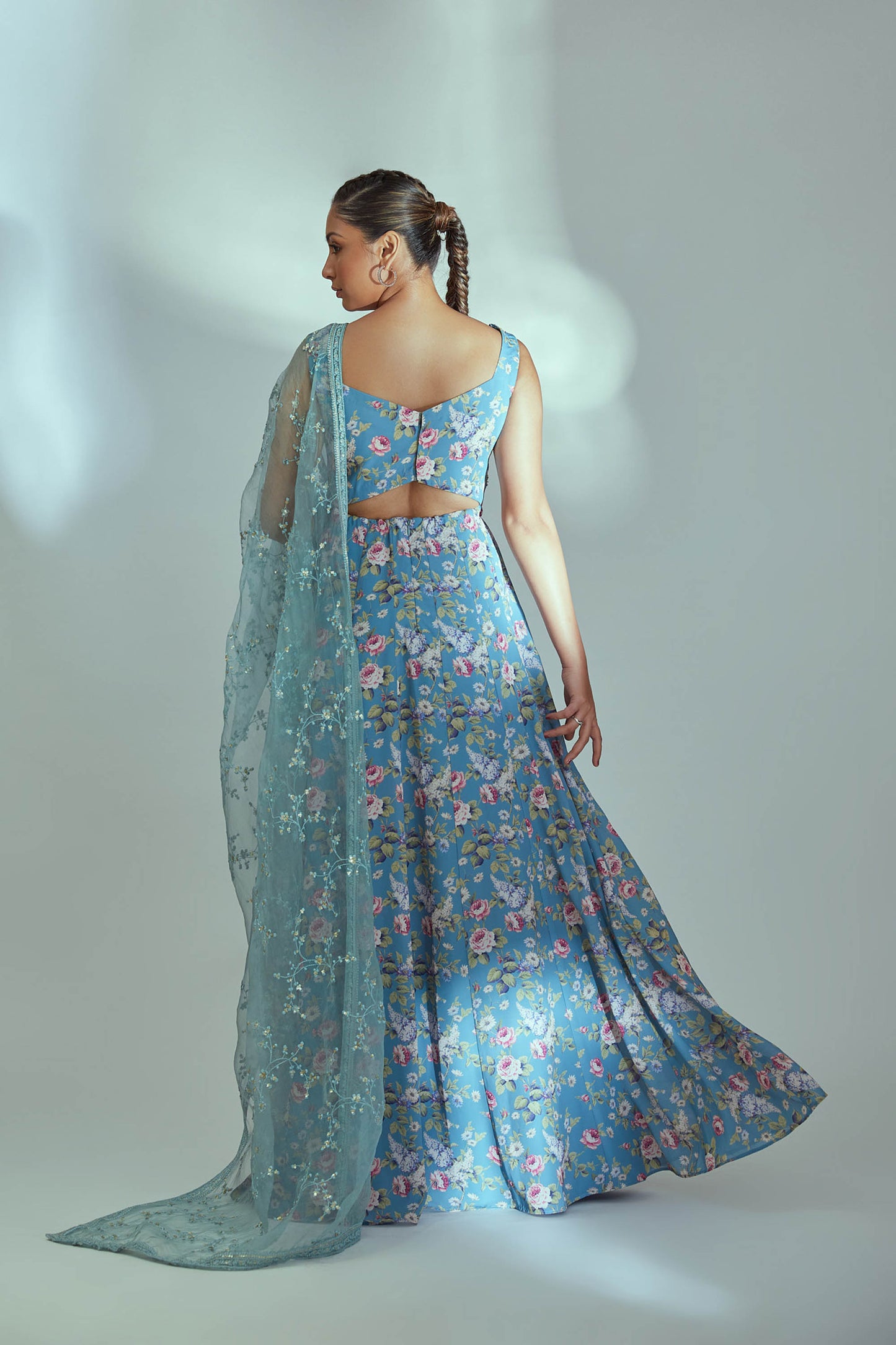 Blue Printed Anarkali Set