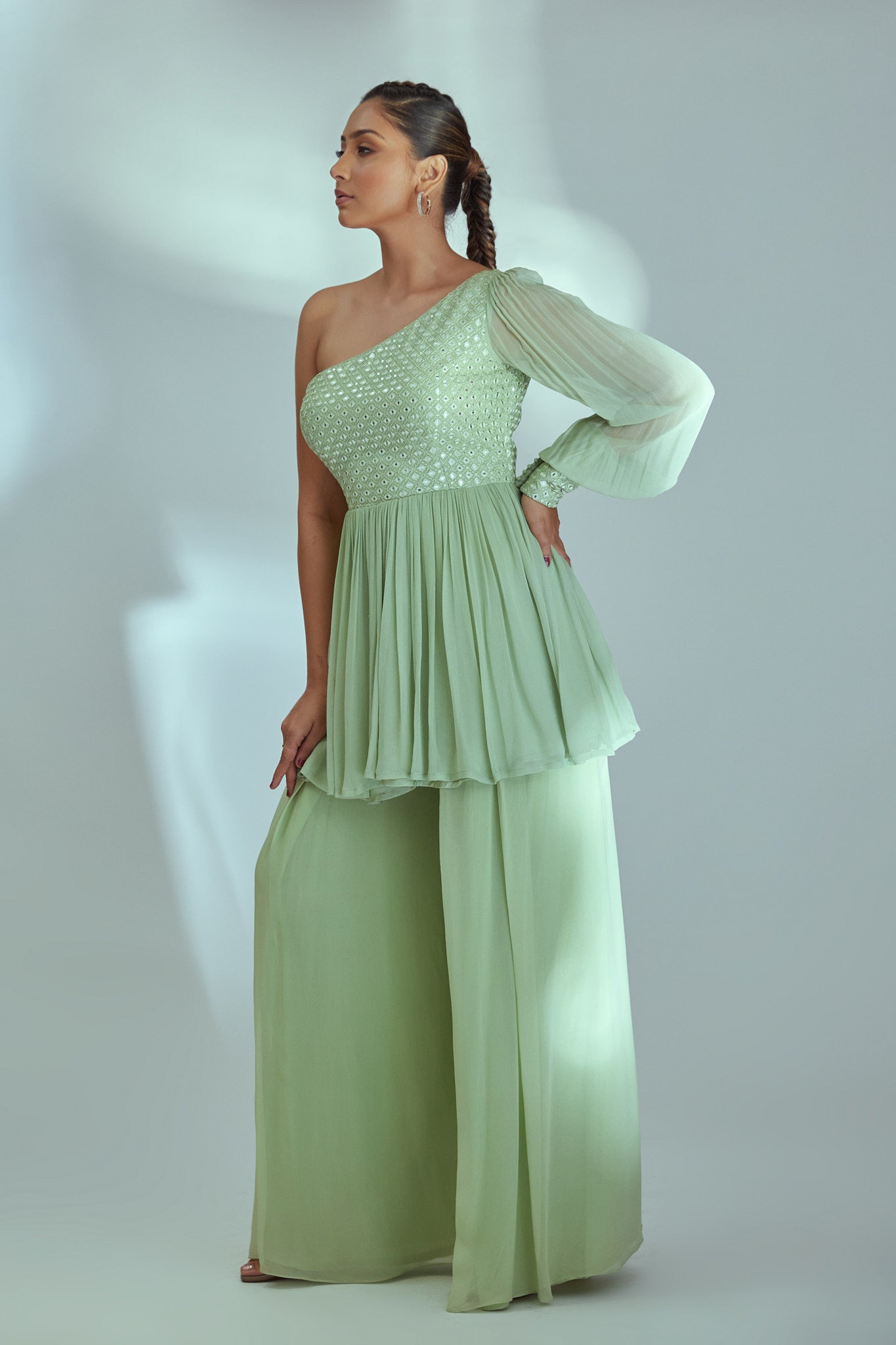 Green Georgette Pant Set