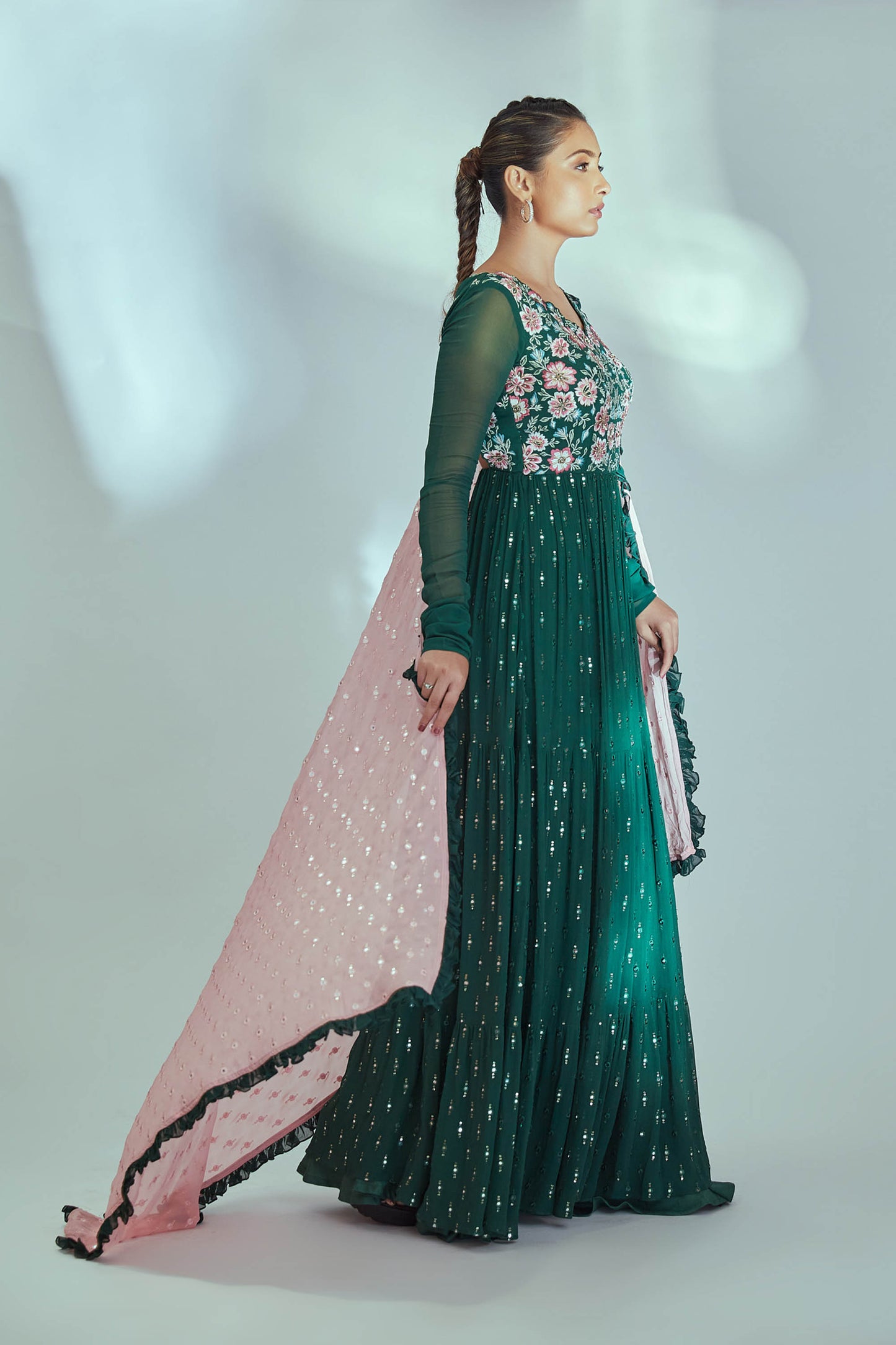 Green Embroidered Anarkali Set