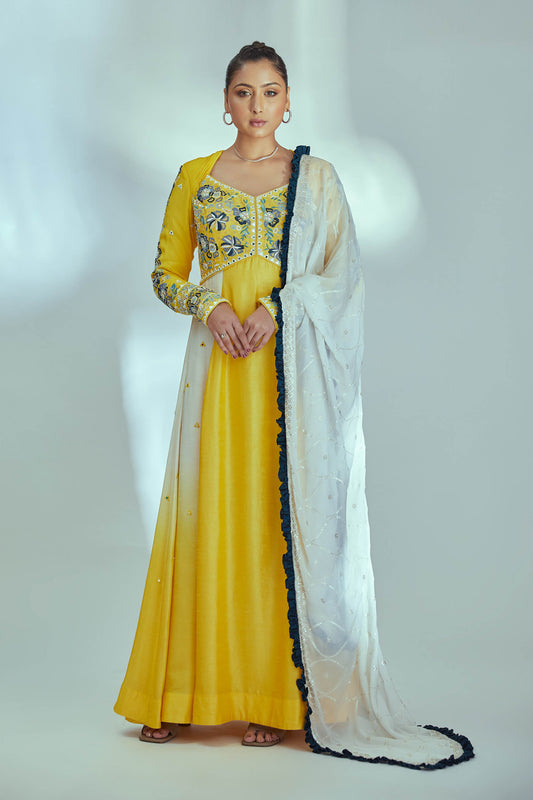 Yellow Georgette Crepe Anarkali Set