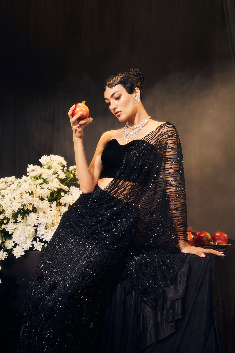 Black Pre Drape Saree Set