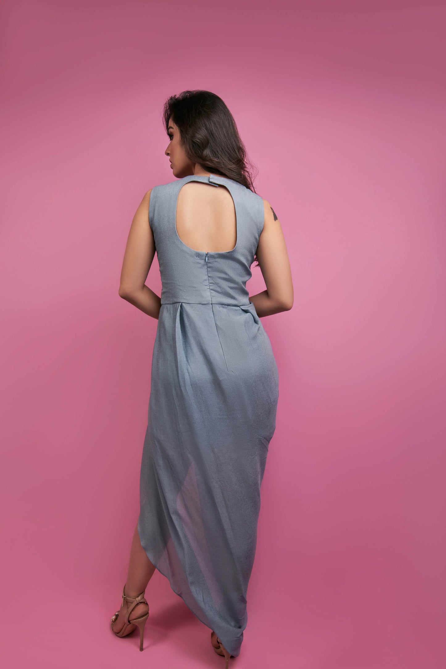 Grey Draped Dress With Jacket