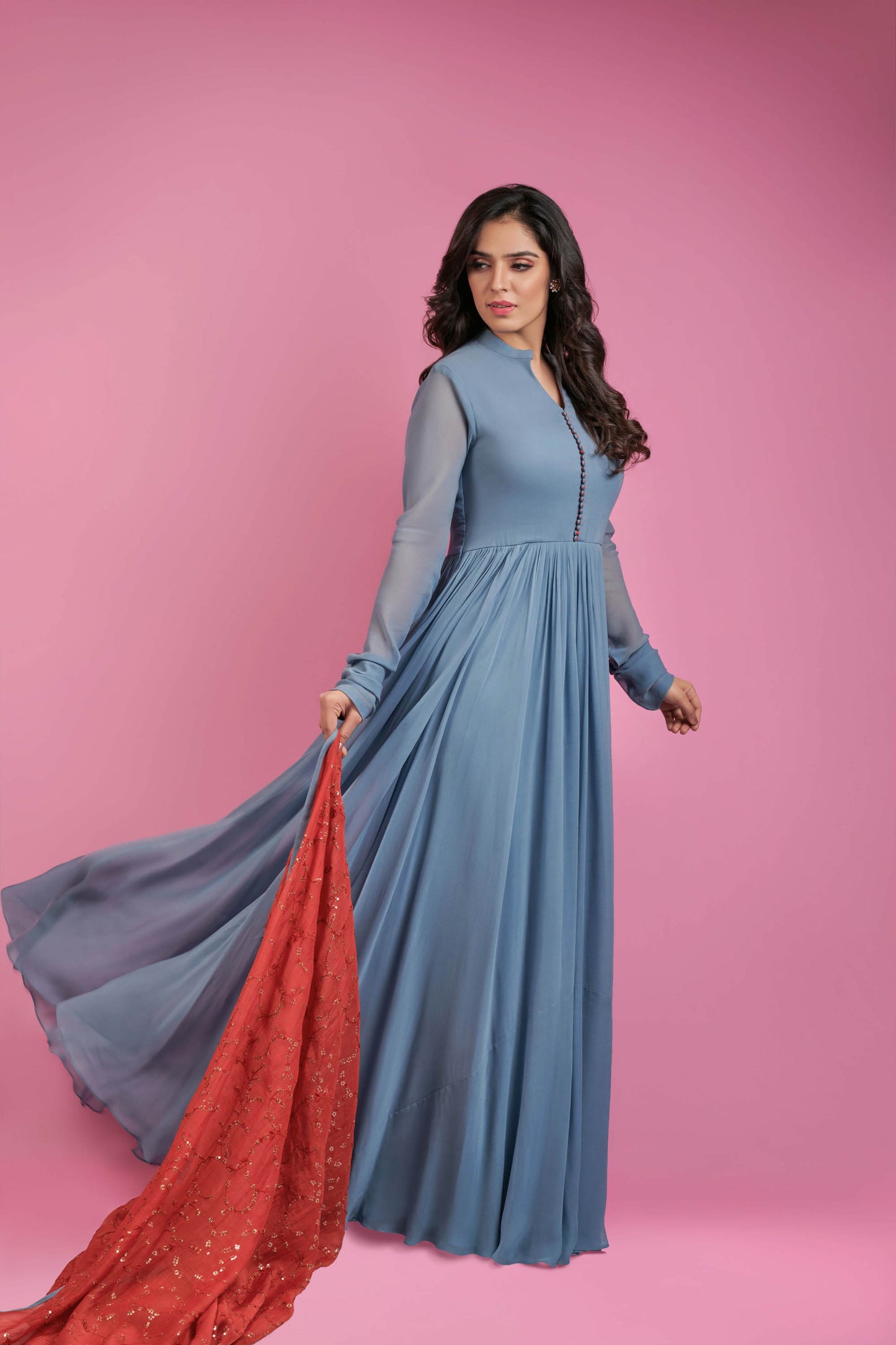 Grey Georgette Anarkali Set