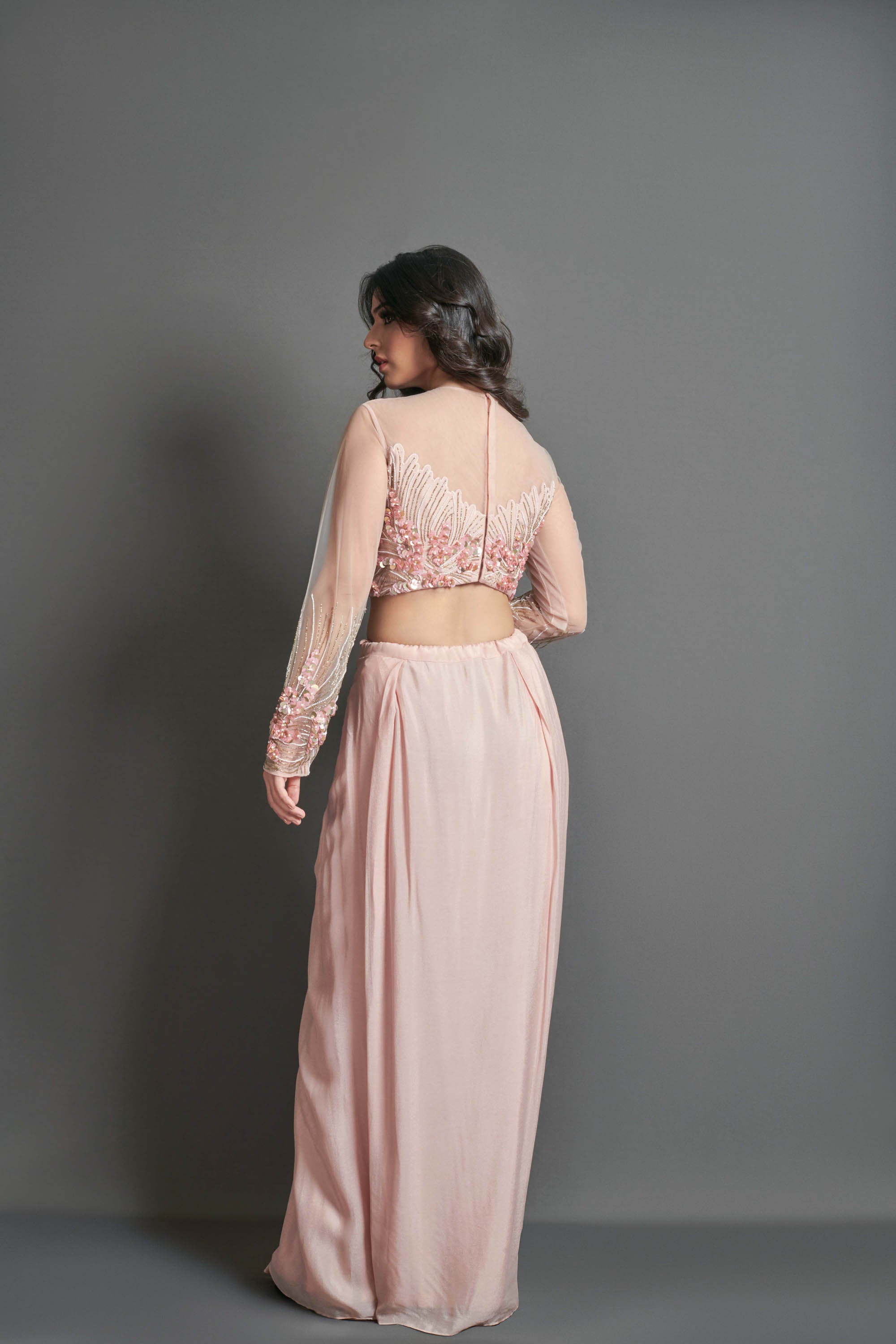 Blush Pink Draped Skirt Set