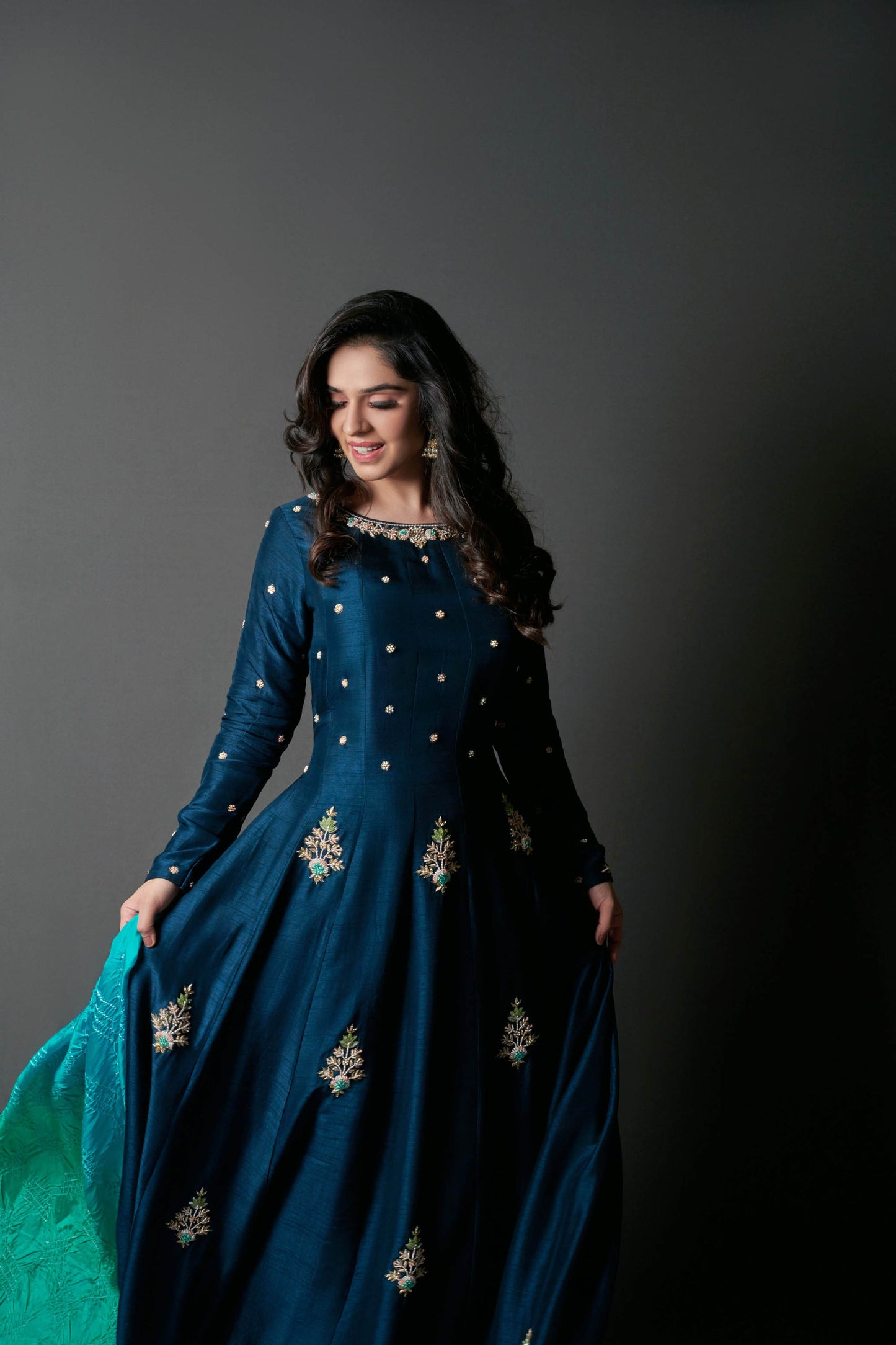 Peacock Blue Handcrafted Anarkali Set