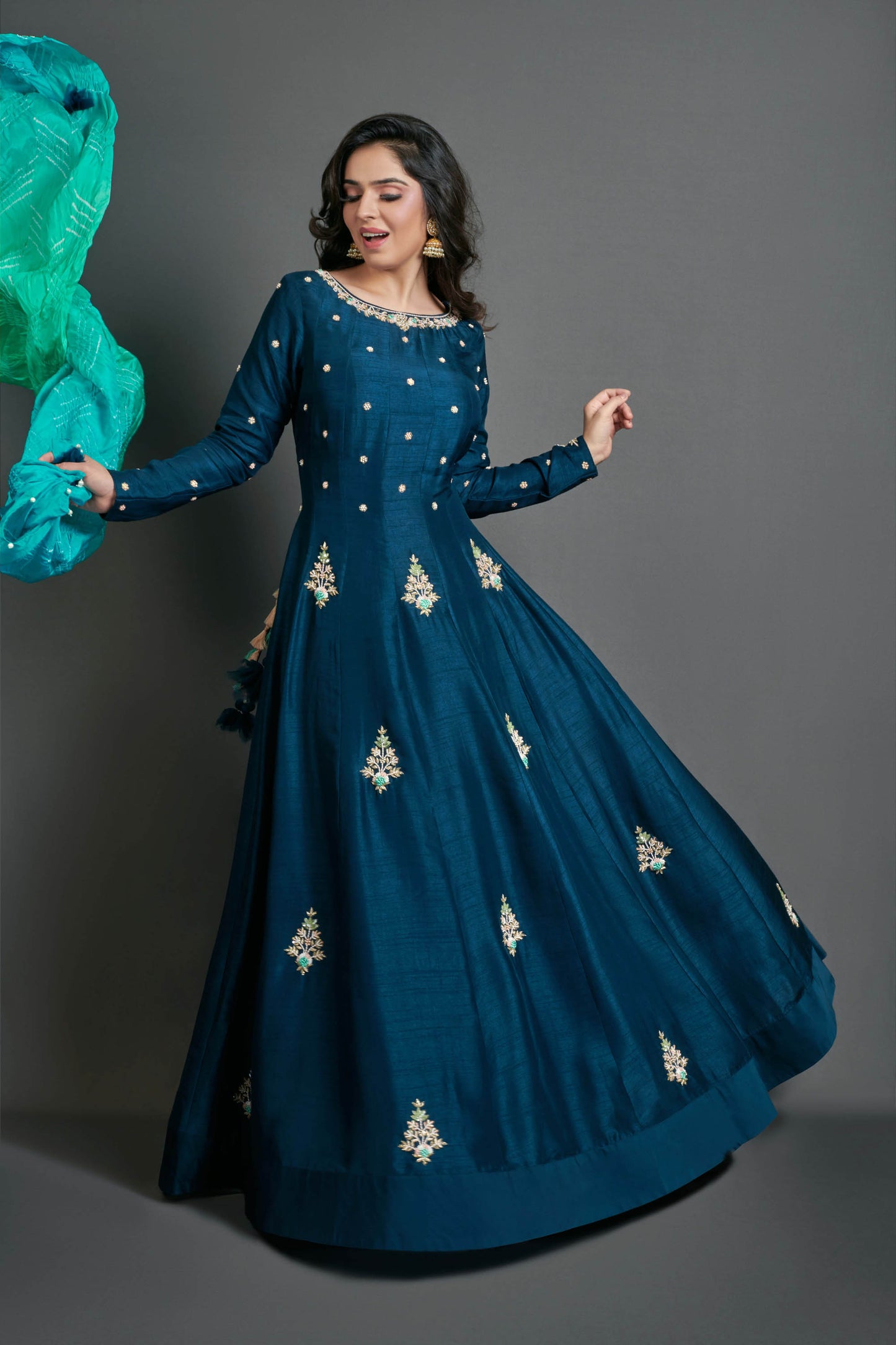 Peacock Blue Handcrafted Anarkali Set