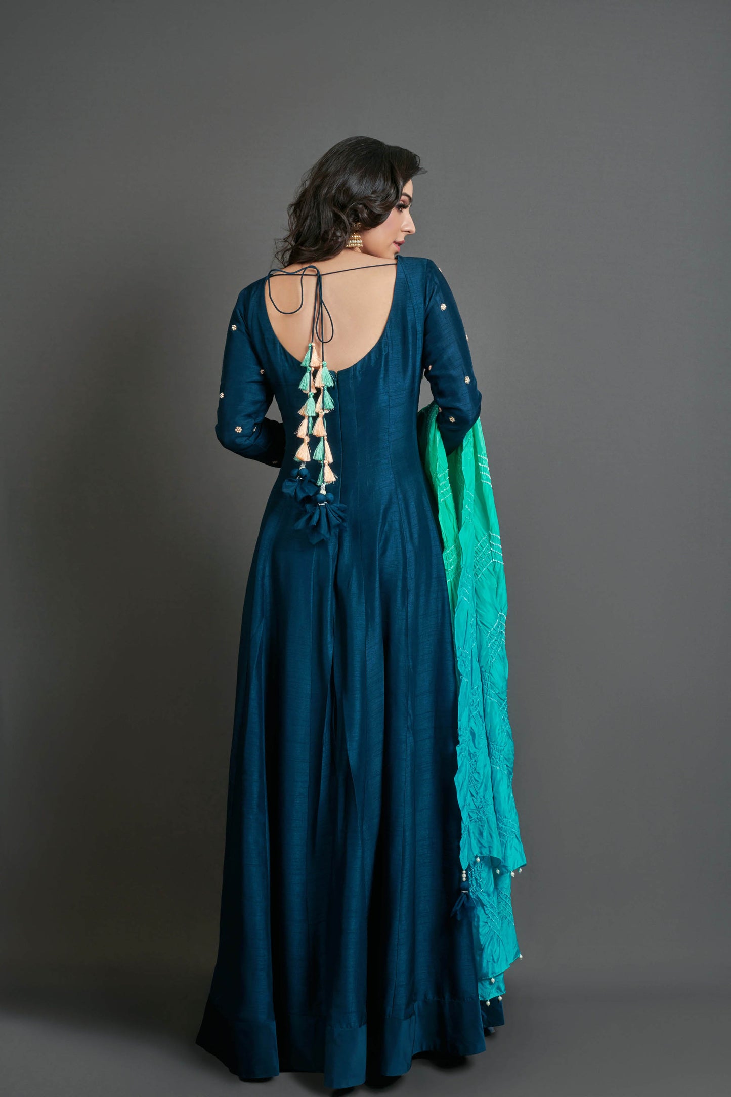 Peacock Blue Handcrafted Anarkali Set