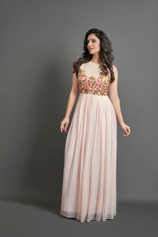 Blush Pink Embroidered Maxi Dress