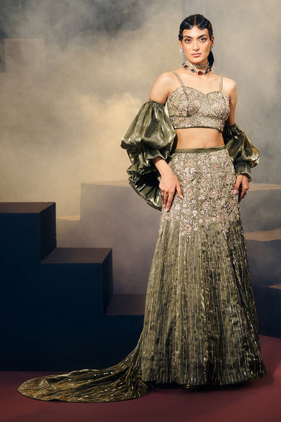 Green Veil Lehenga Set