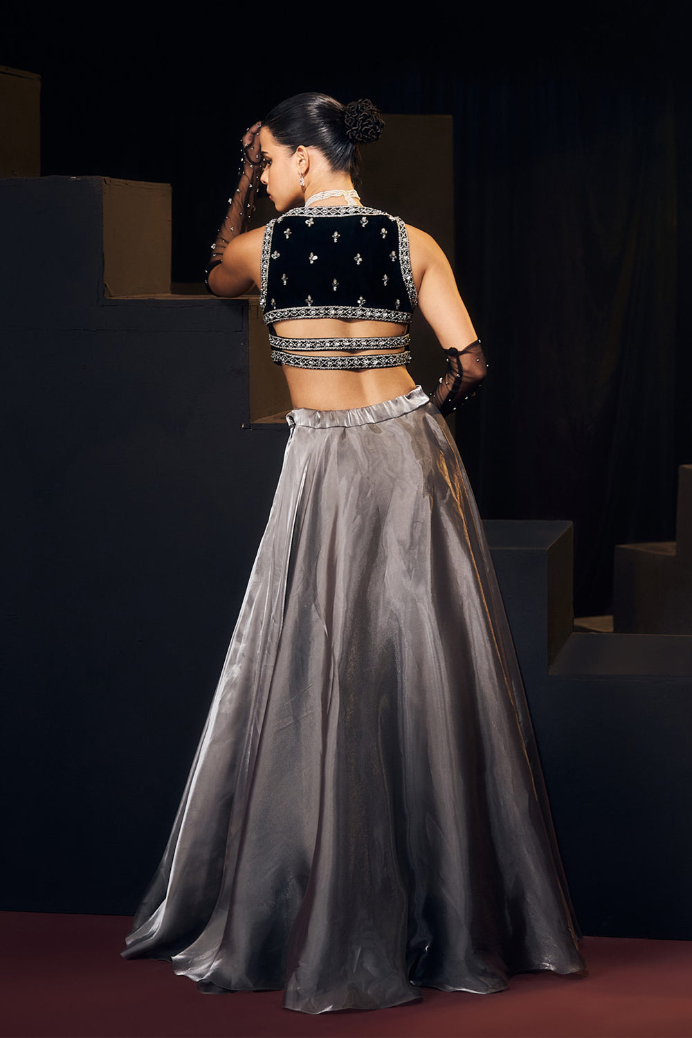 Grey And Black Lehenga Set